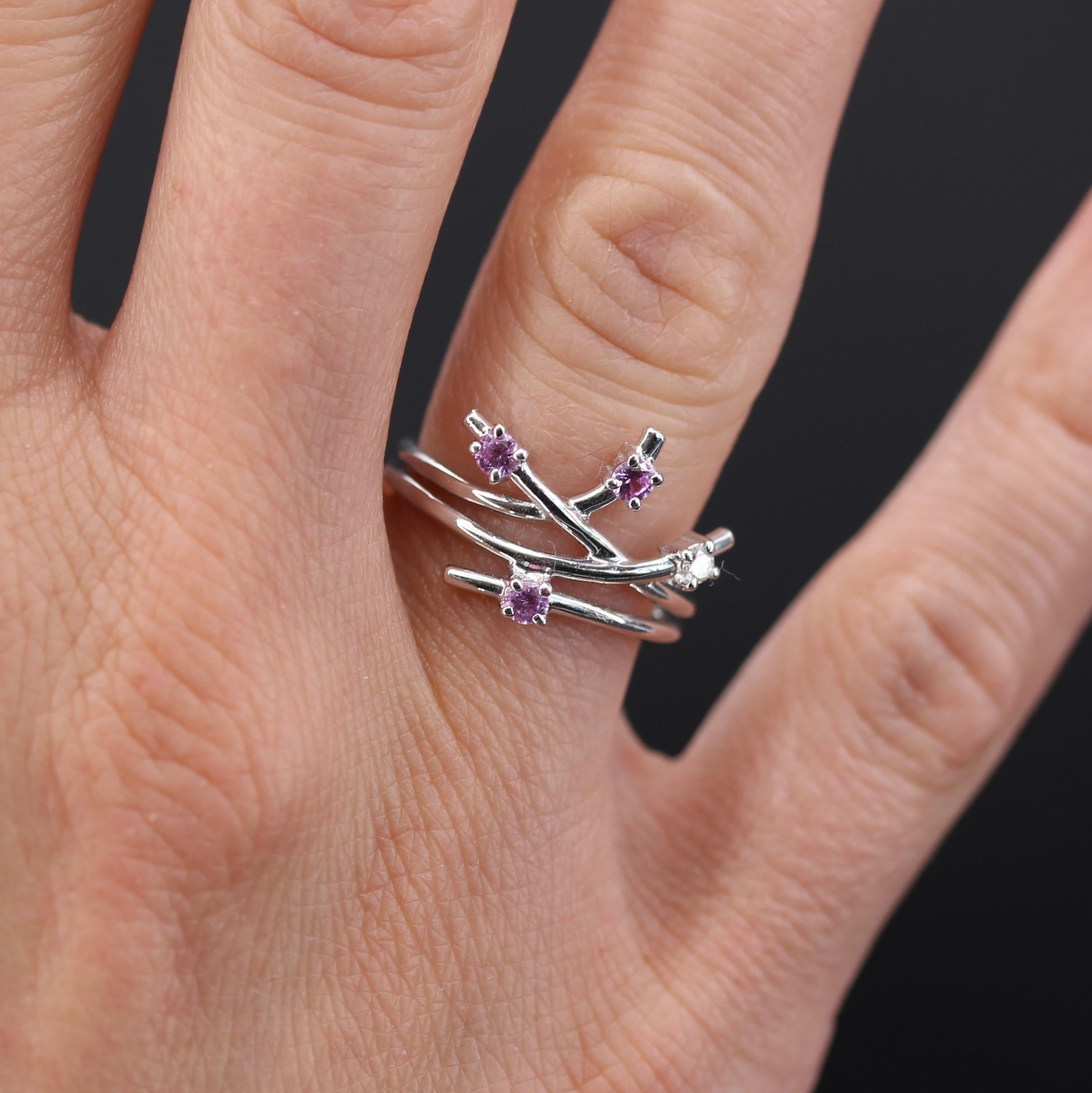 Modern Pink Sapphire Diamond 18 Karat White Gold Ring For Sale 9