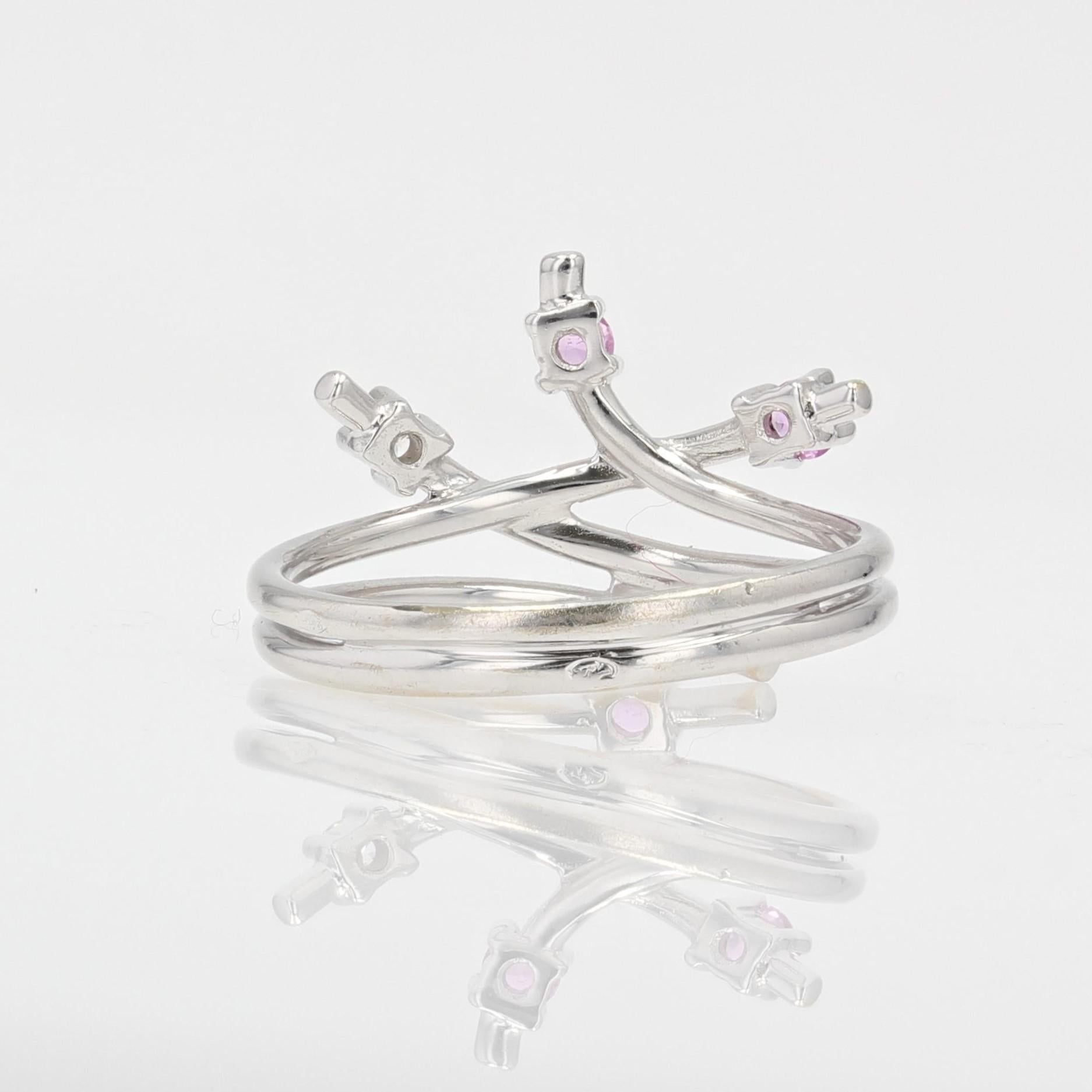 Modern Pink Sapphire Diamond 18 Karat White Gold Ring For Sale 10