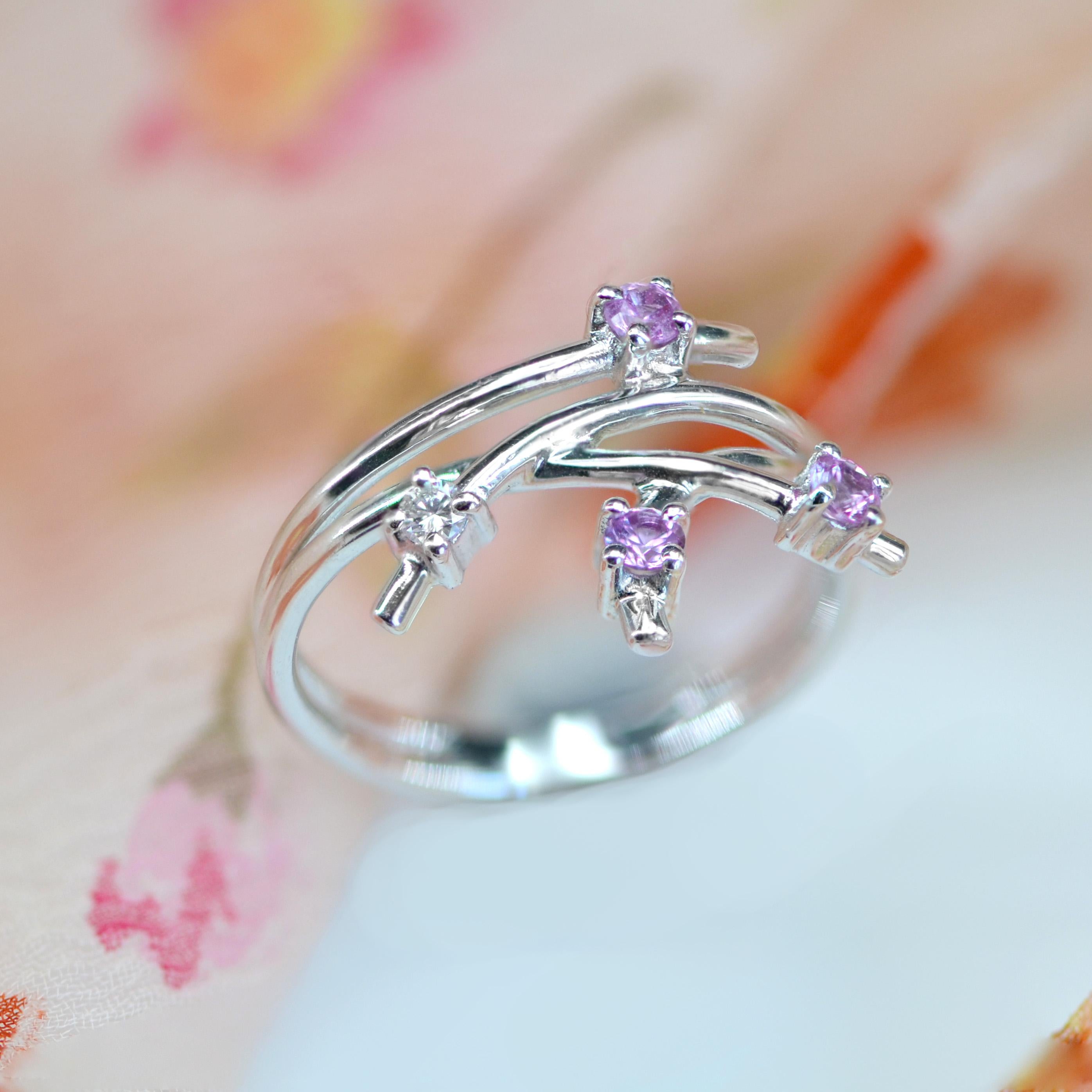 Modern Pink Sapphire Diamond 18 Karat White Gold Ring For Sale 12