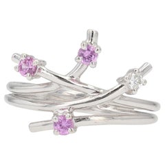 Modern Pink Sapphire Diamond 18 Karat White Gold Ring