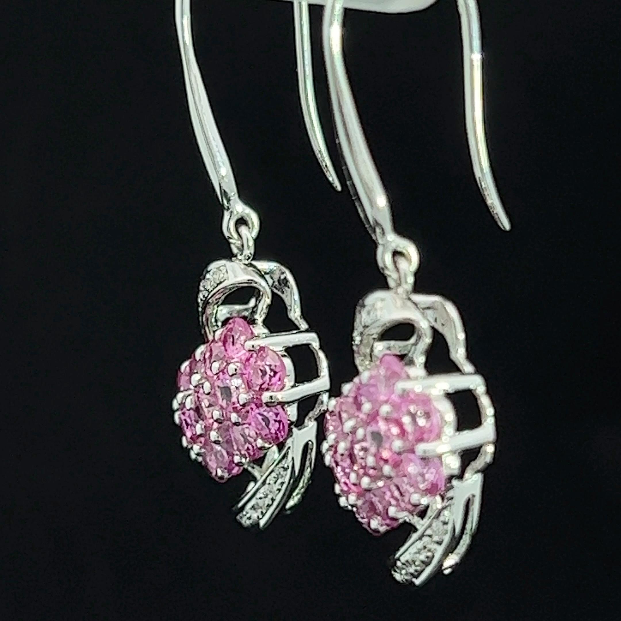 Modern Pink Sapphire & Diamond Drop Earrings  In Excellent Condition In ADELAIDE, SA