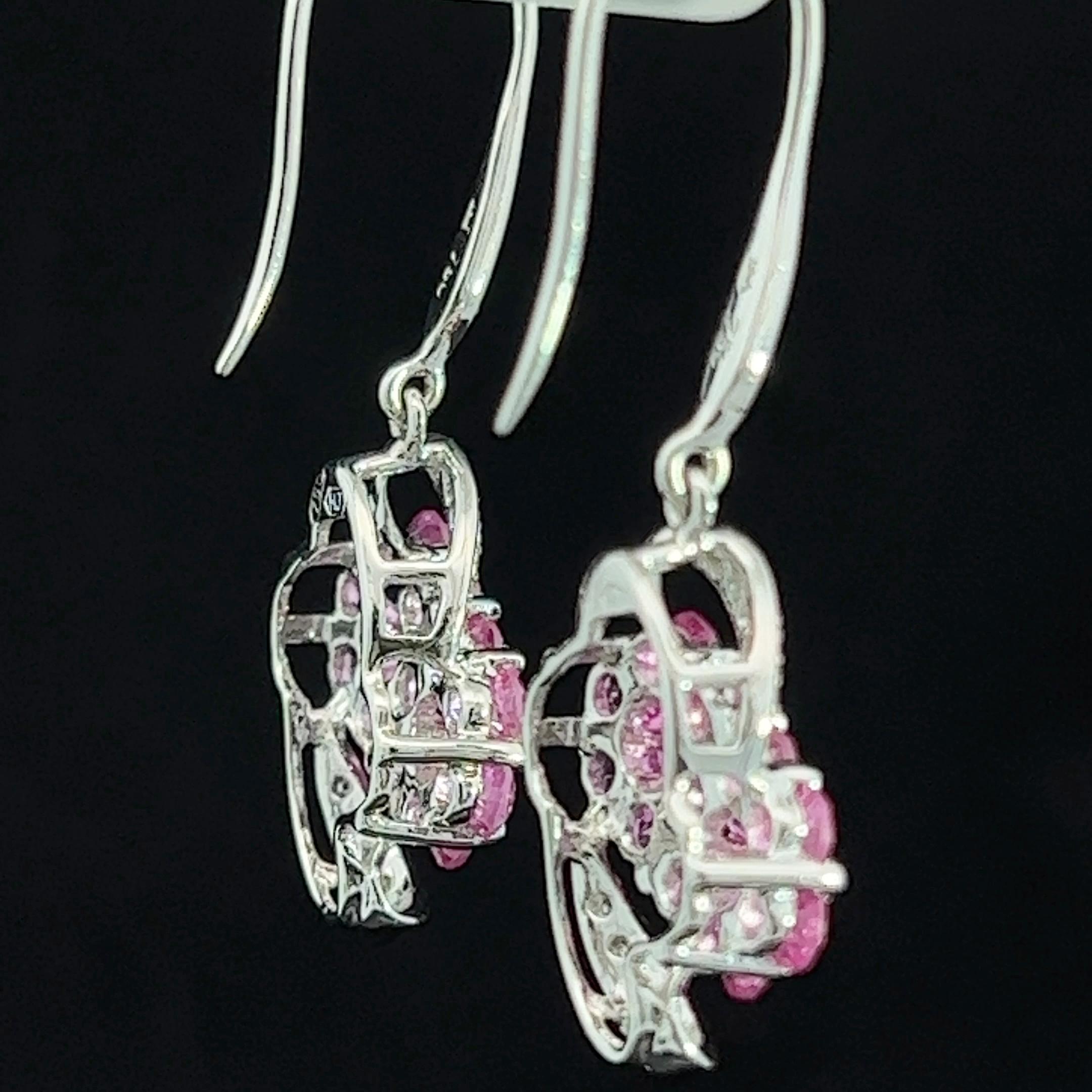 Modern Pink Sapphire & Diamond Drop Earrings  1