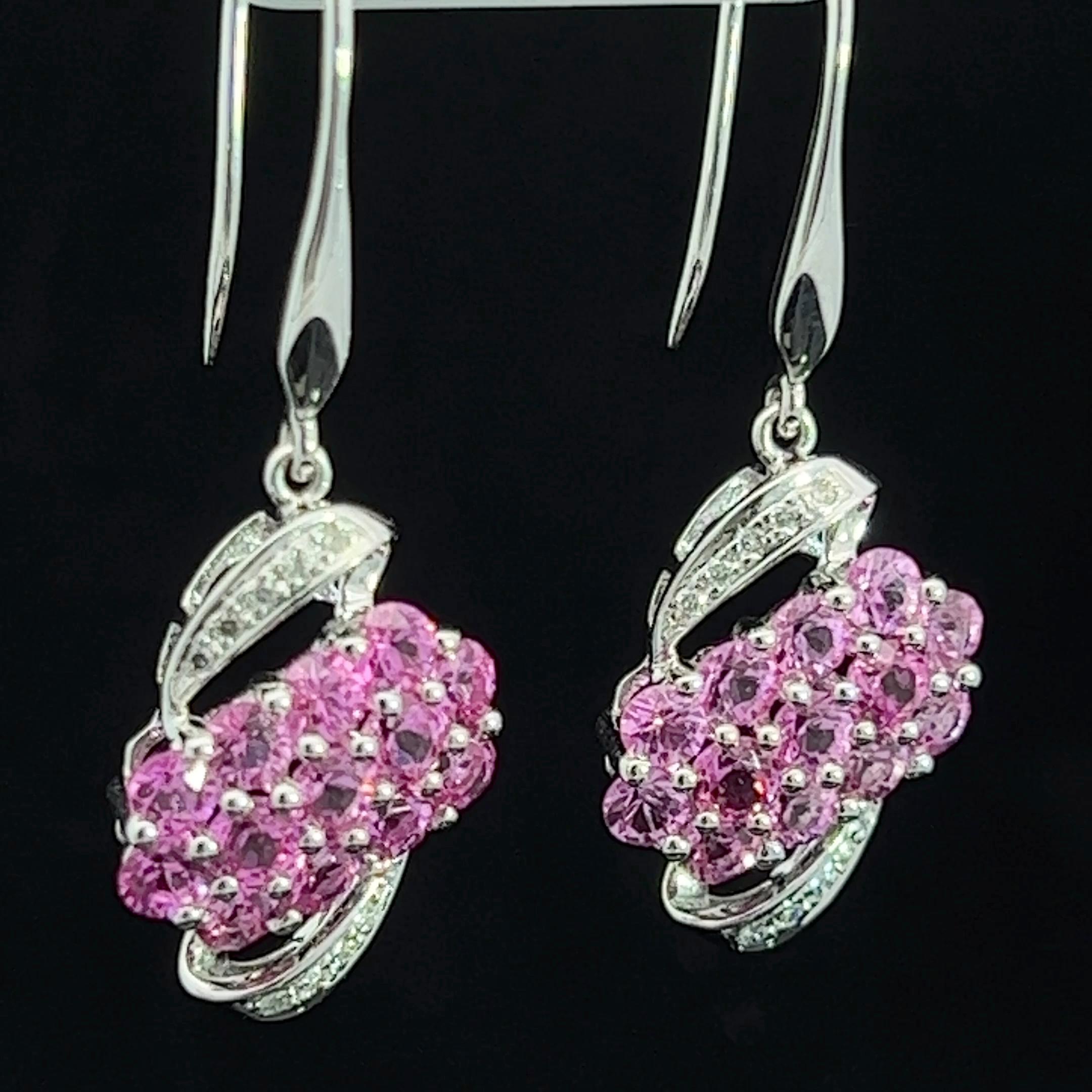 Modern Pink Sapphire & Diamond Drop Earrings  2