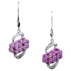 Modern Pink Sapphire & Diamond Drop Earrings 