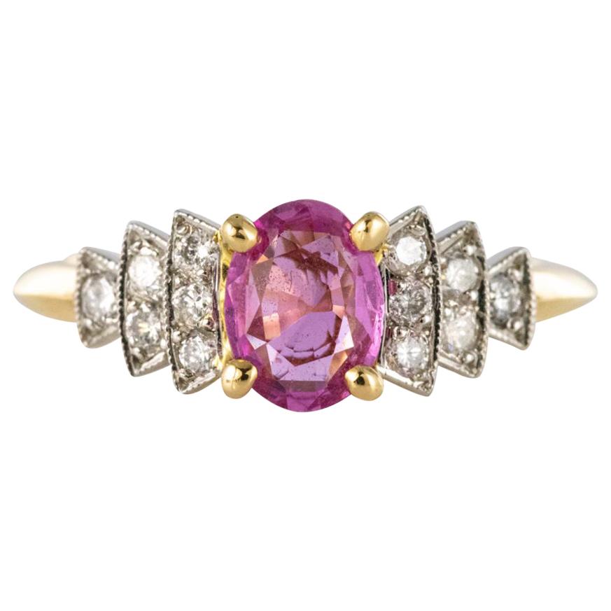 Modern Pink Sapphire Diamond Gold Platinum Ring