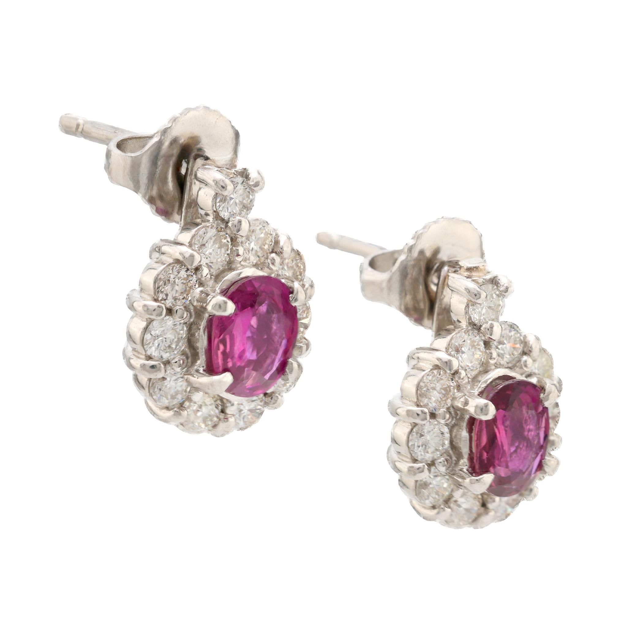 Oval Cut Modern pink sapphire diamond platinum cluster earrings