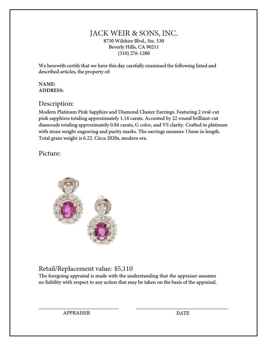 Women's or Men's Modern pink sapphire diamond platinum cluster earrings