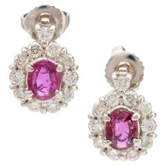 Modern pink sapphire diamond platinum cluster earrings