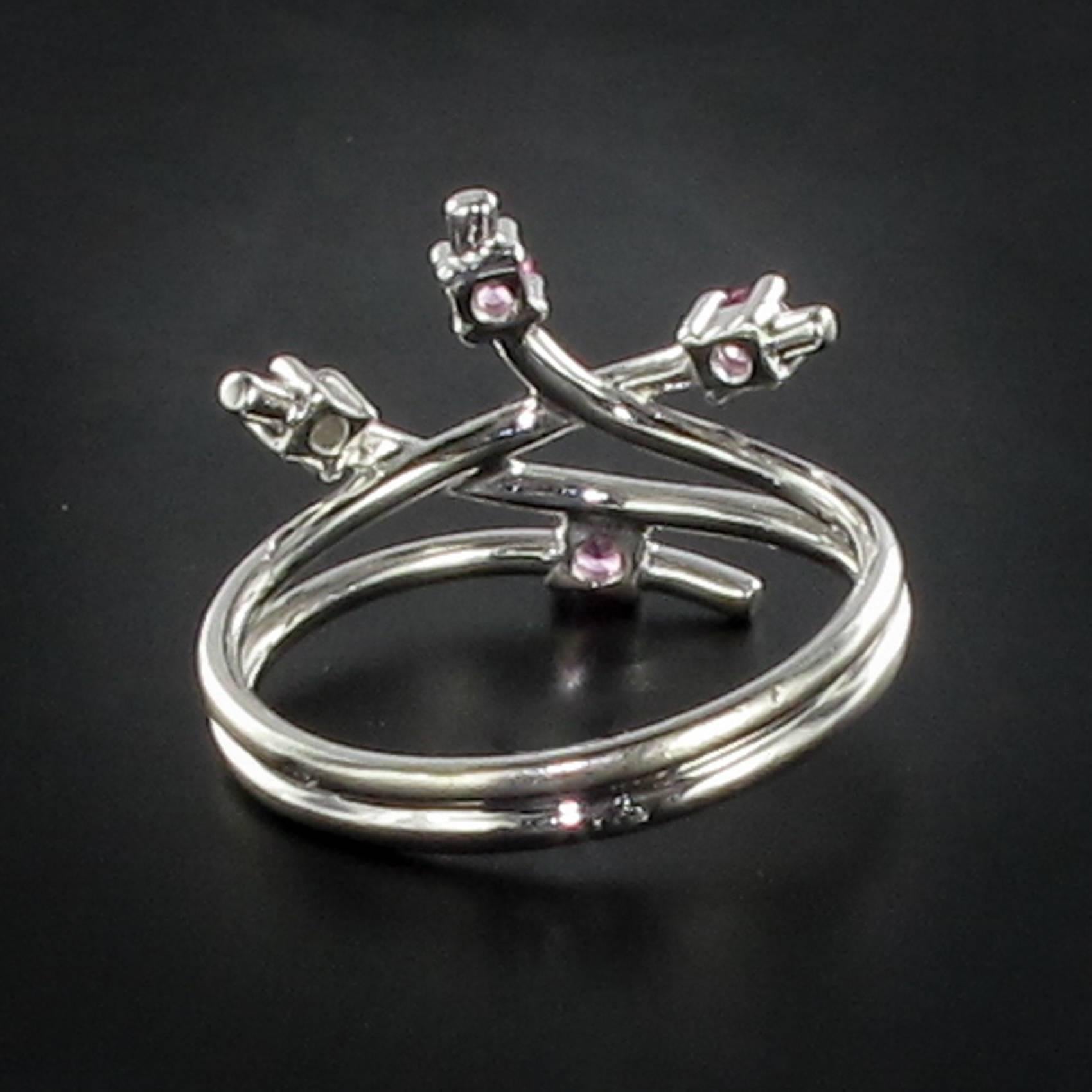 Modern Pink Sapphire Diamond 18 Karat White Gold Ring For Sale 6
