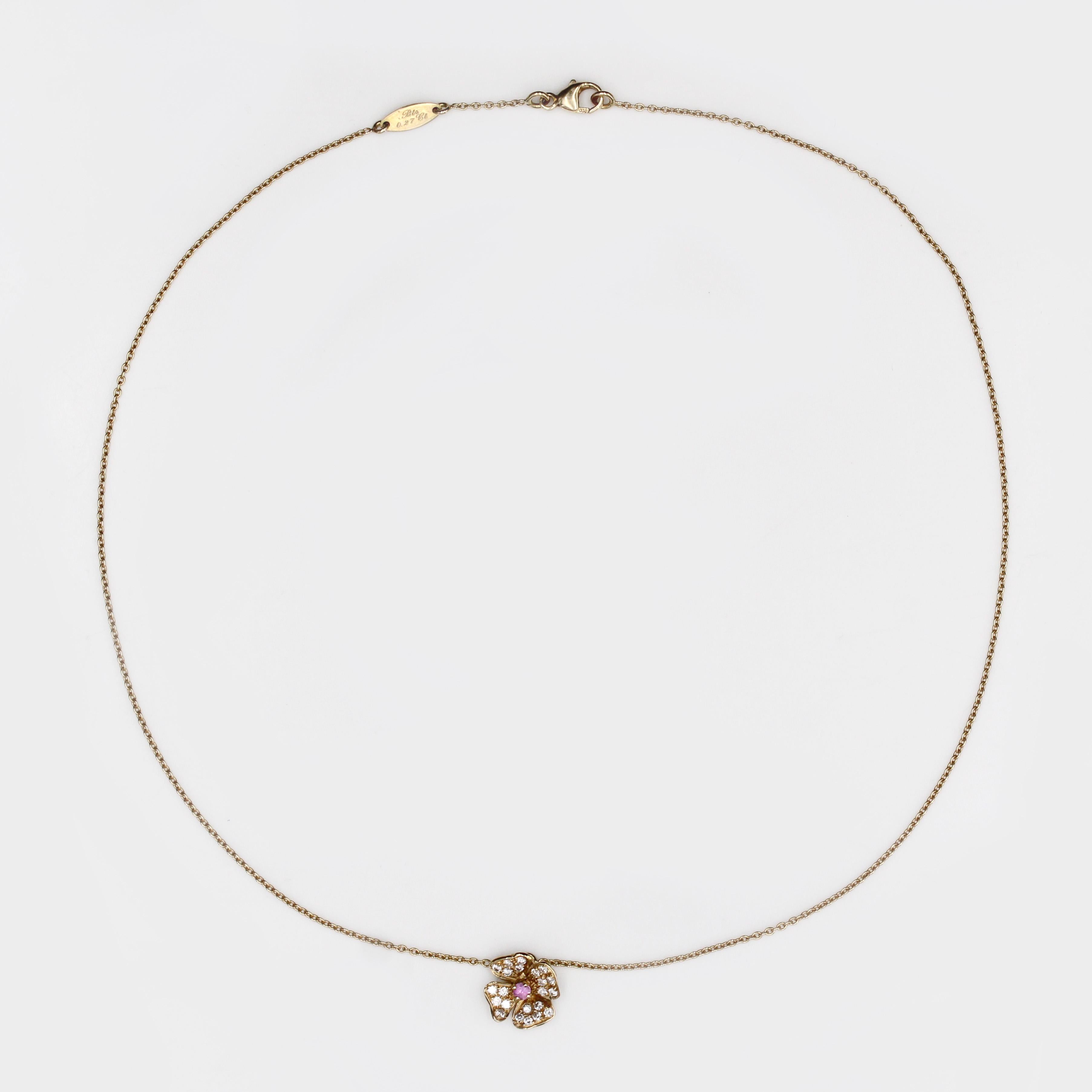 Modern Pink Sapphire Diamonds 18 Karat Yellow Gold Flower Pendant Necklace In Excellent Condition For Sale In Poitiers, FR