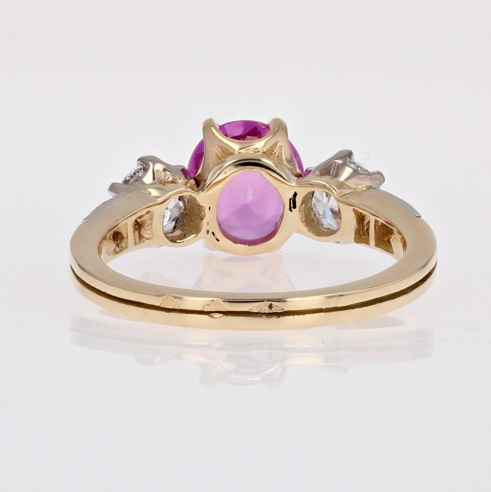 Modern Pink Sapphire Diamonds 18 Karat Yellow Gold Platinum Ring For Sale 9