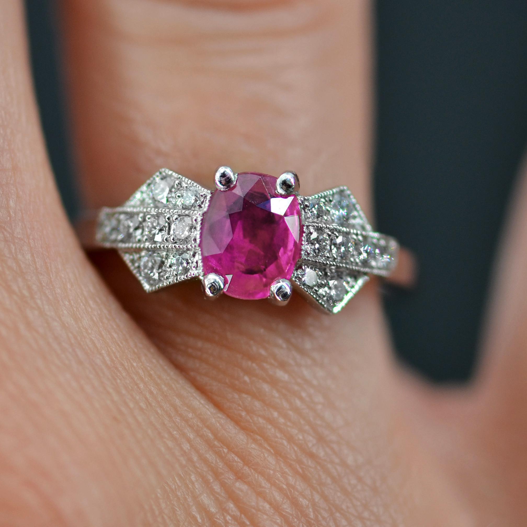 Modern Pink Sapphire Diamonds Platinum Ring 5