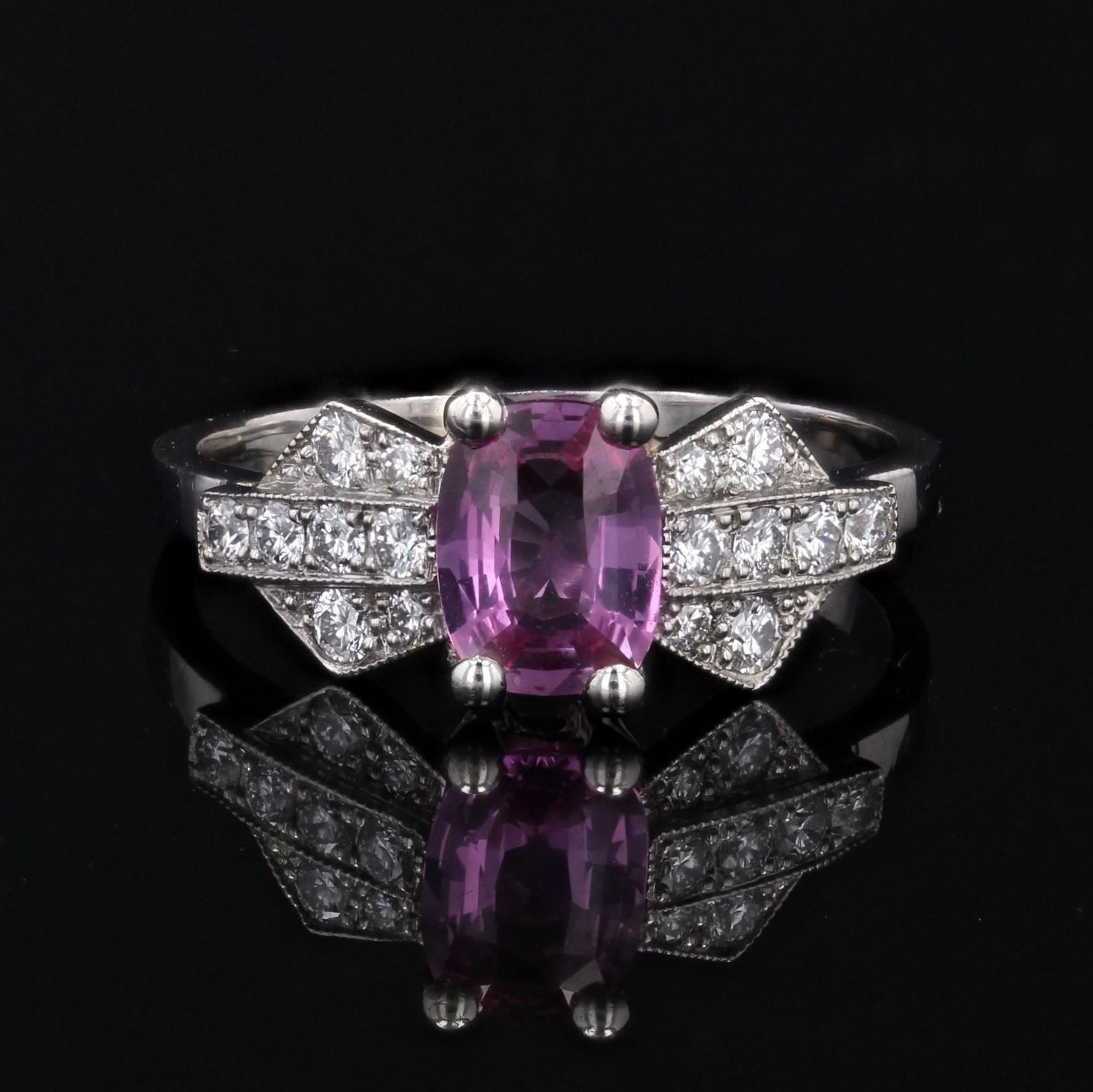 Cushion Cut Modern Pink Sapphire Diamonds Platinum Ring