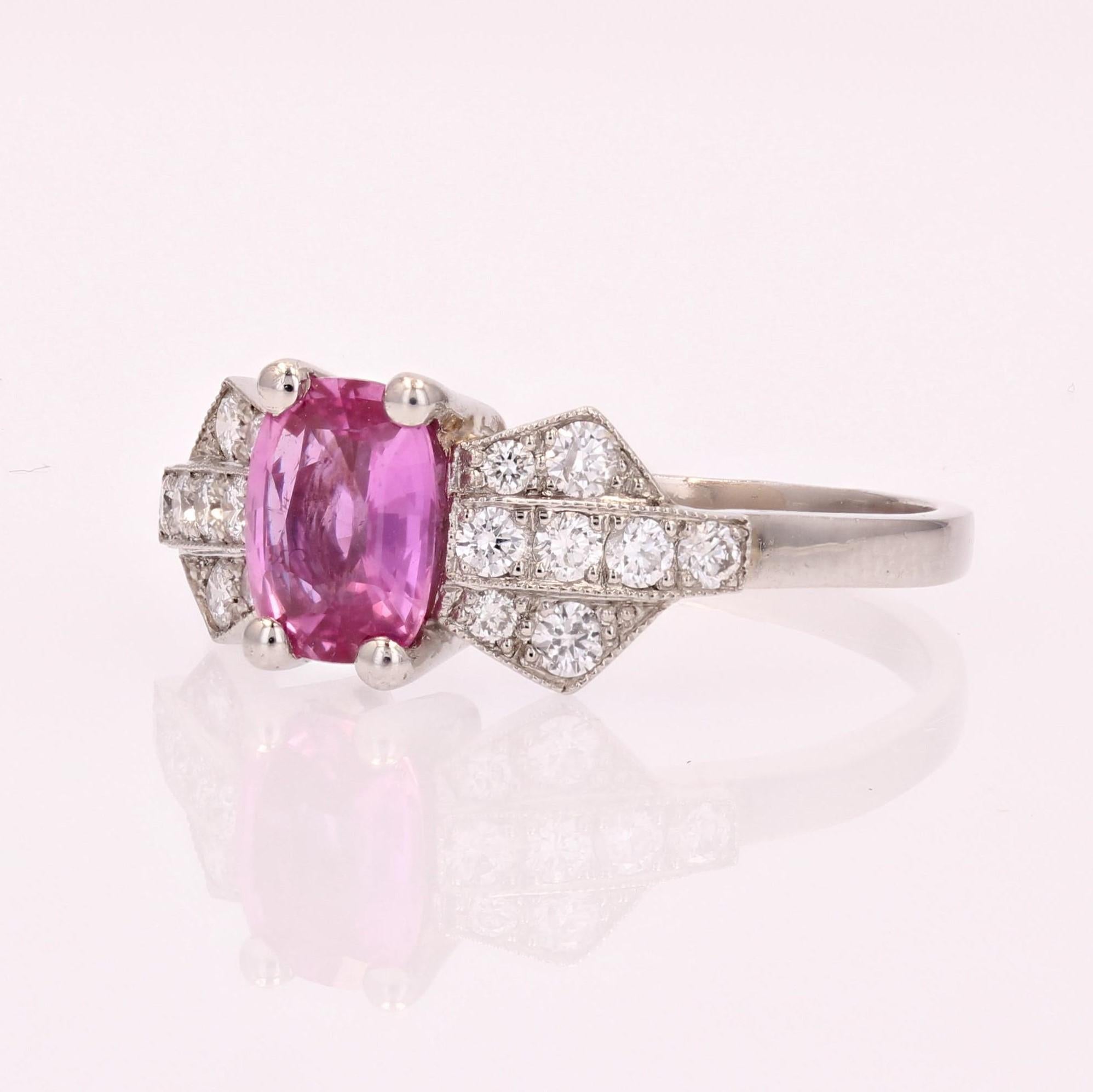 Women's Modern Pink Sapphire Diamonds Platinum Ring