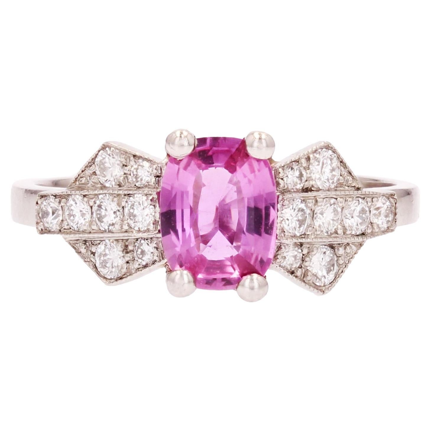 Modern Pink Sapphire Diamonds Platinum Ring