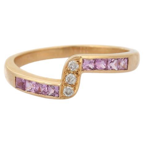 Modern Pink Sapphire Stackable Ring with Diamonds in 14k Yellow Gold