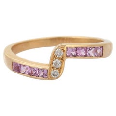 Bague empilable moderne en or jaune 14 carats avec saphir rose et diamants