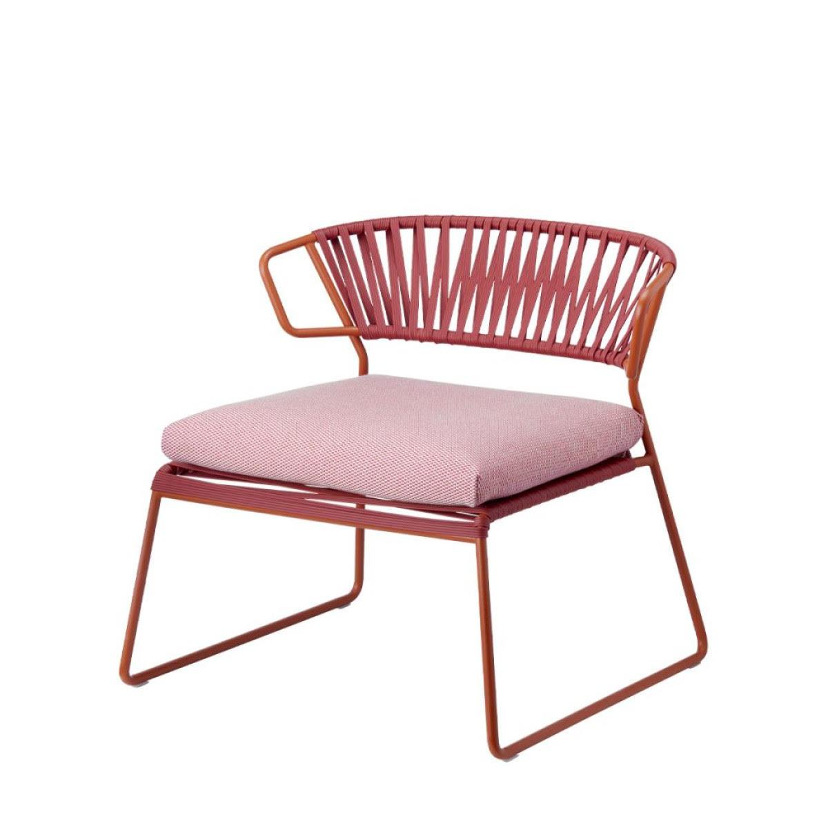 French Modern Pink Terracotta Armchair Outdoor or Indoor in Metal and Ropes, 21 century For Sale