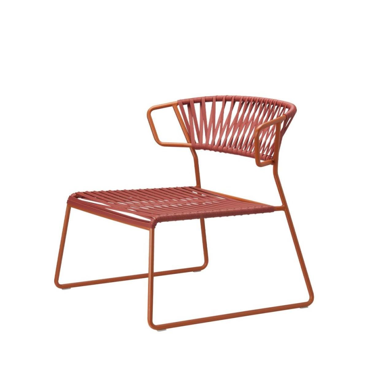 Contemporary Modern Pink Terracotta Armchair Outdoor or Indoor in Metal and Ropes, 21 century For Sale