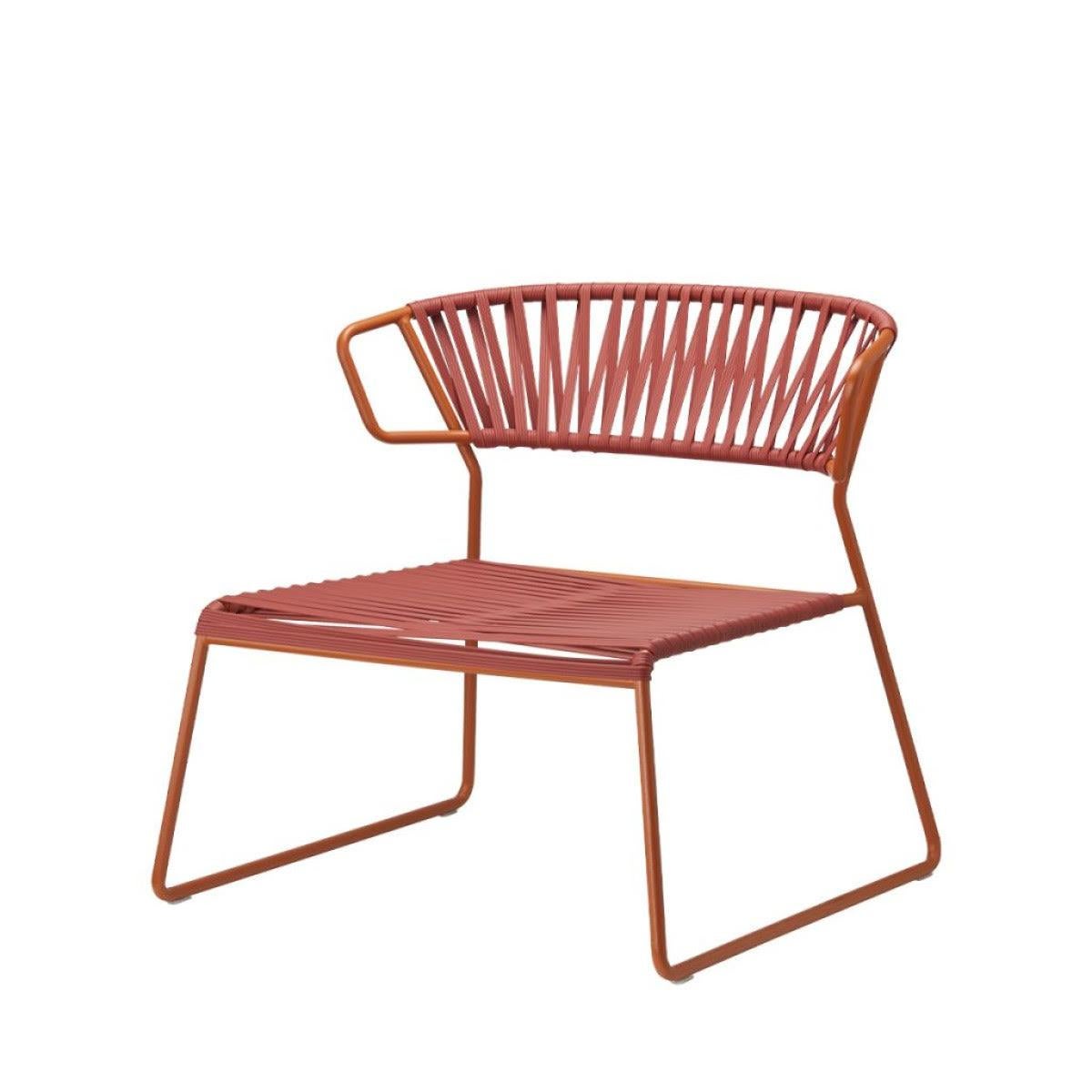 Modern Pink Terracotta Armchair Outdoor or Indoor in Metal and Ropes, 21 century For Sale 1