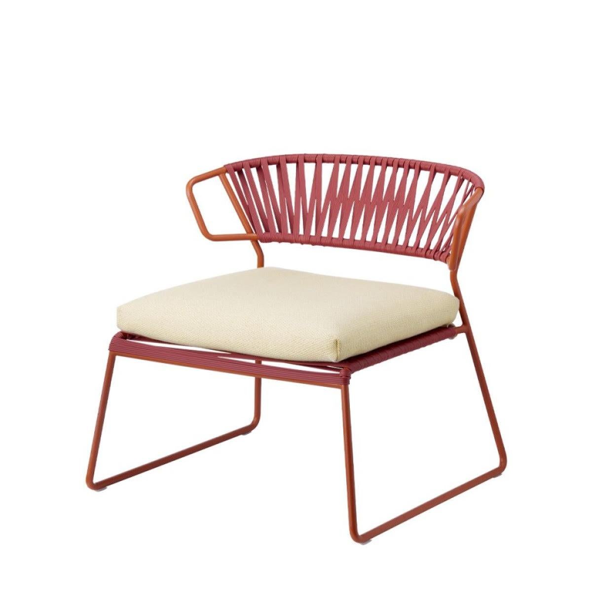 Modern Pink Terracotta Armchair Outdoor or Indoor in Metal and Ropes, 21 century For Sale 2