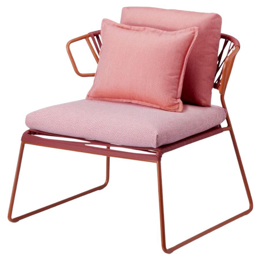 Modern Pink Terracotta Armchair Outdoor or Indoor in Metal and Ropes, 21 century For Sale