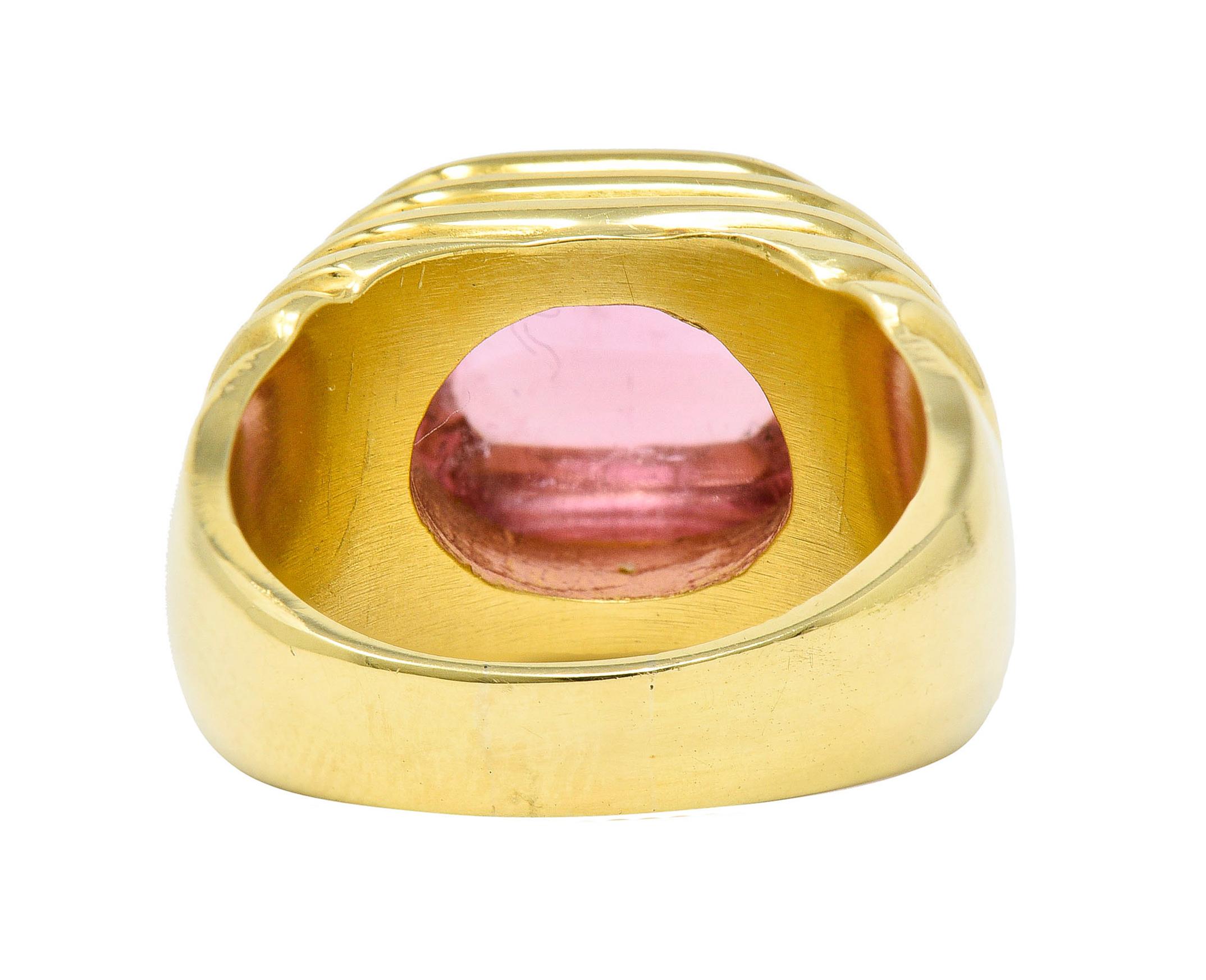 Cabochon Modern Pink Tourmaline 18 Karat Yellow Gold Gemstone Ring