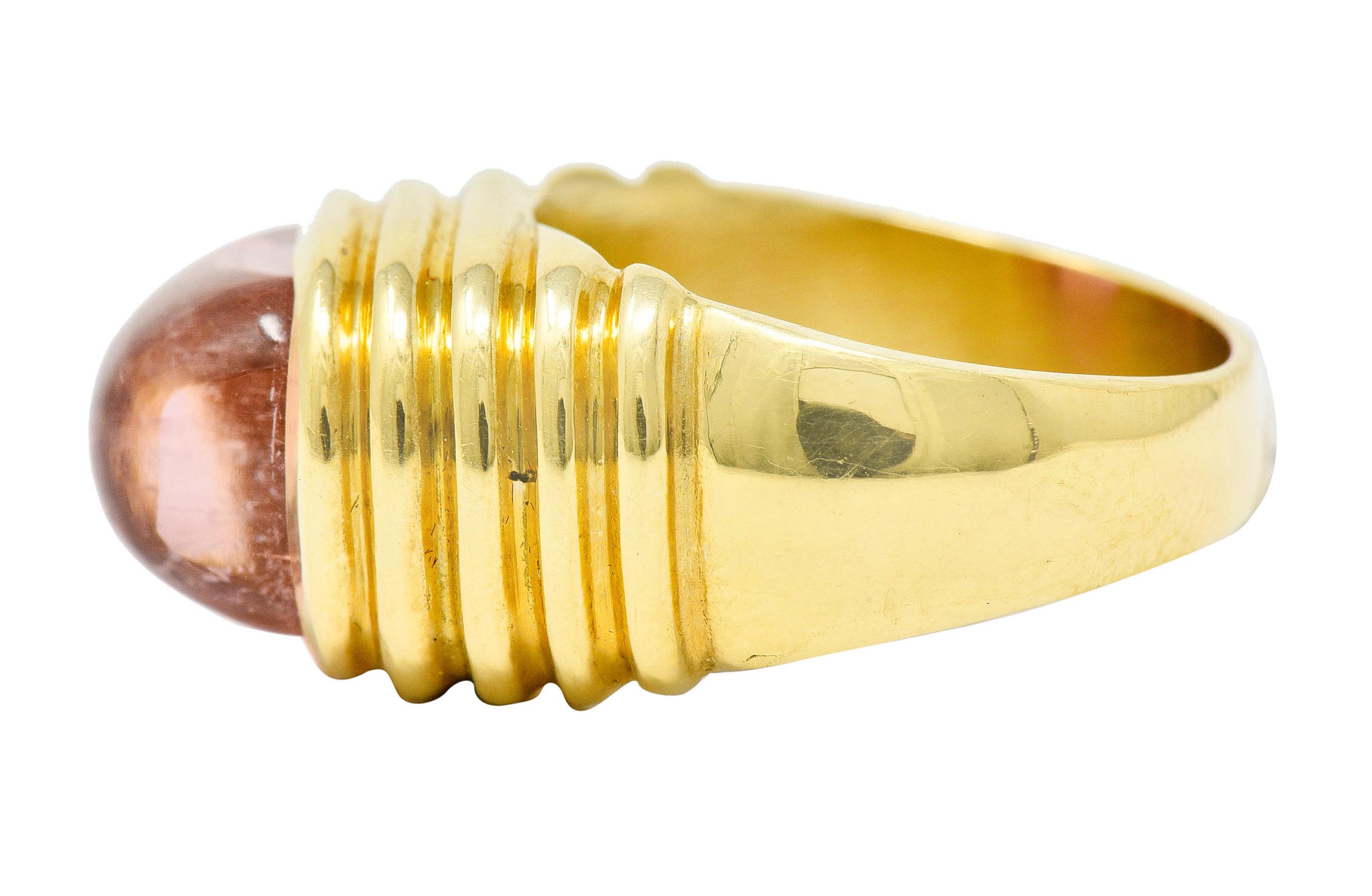 Modern Pink Tourmaline 18 Karat Yellow Gold Gemstone Ring In Excellent Condition In Philadelphia, PA