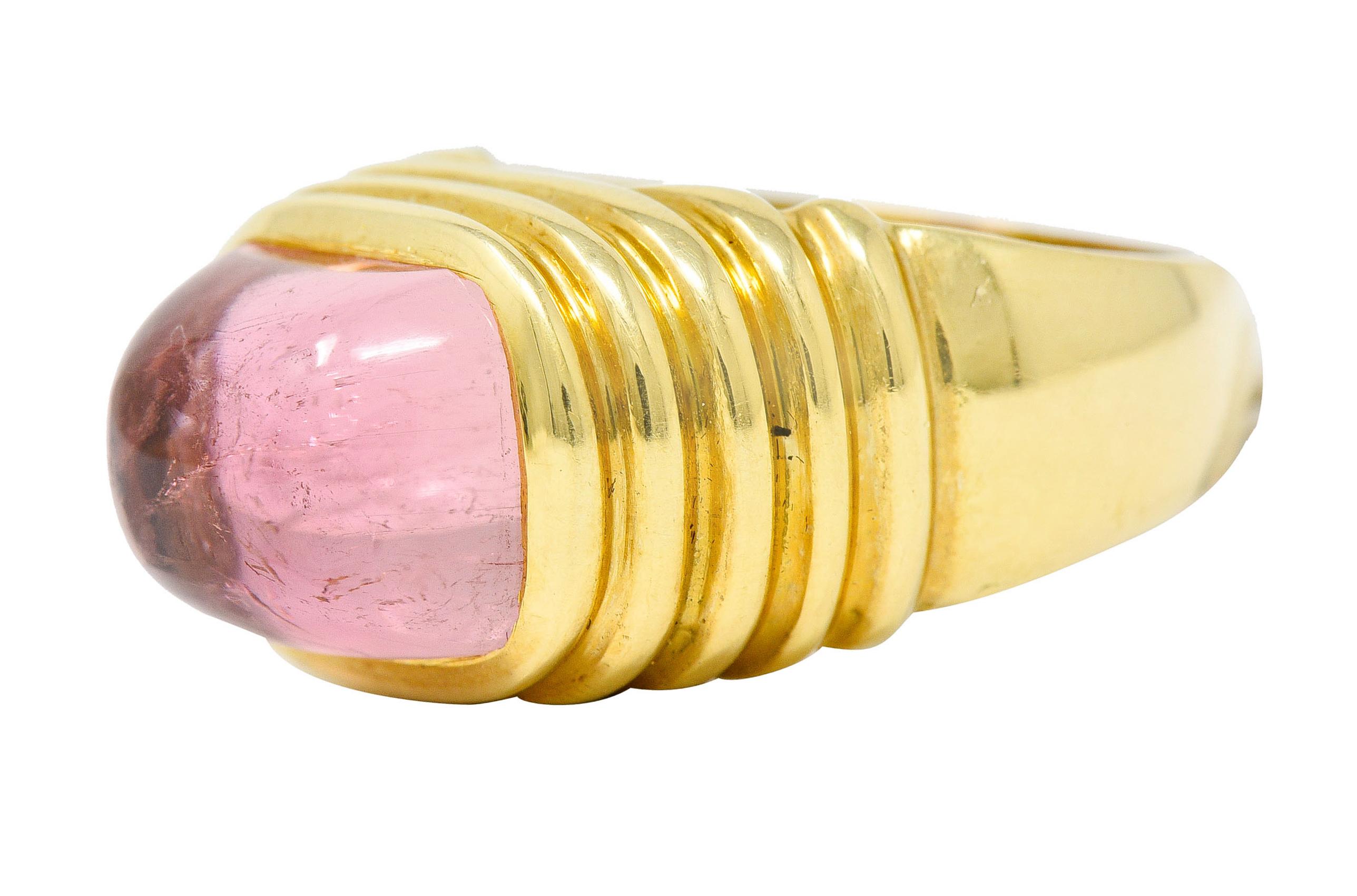 Women's or Men's Modern Pink Tourmaline 18 Karat Yellow Gold Gemstone Ring