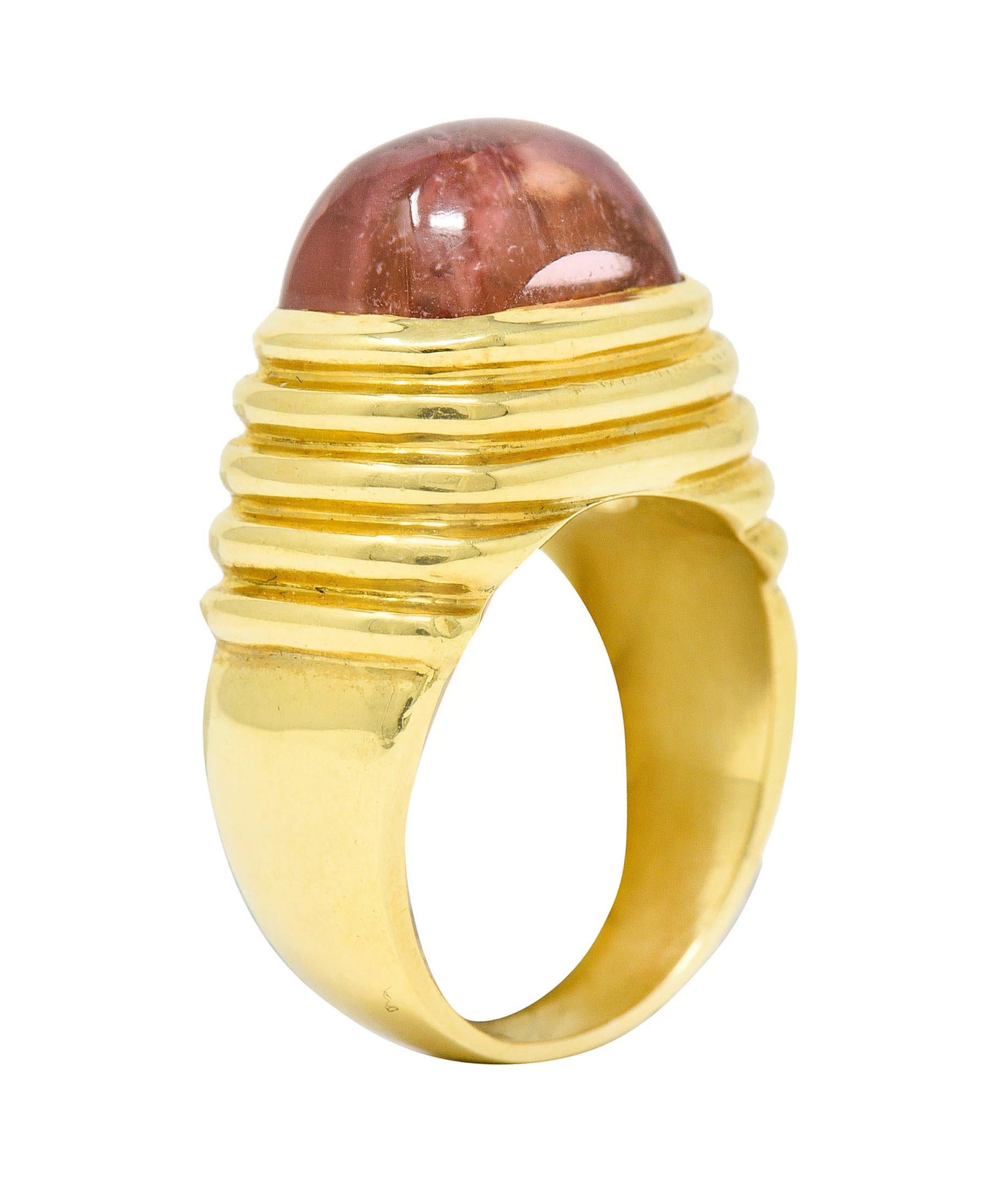 Modern Pink Tourmaline 18 Karat Yellow Gold Gemstone Ring 2