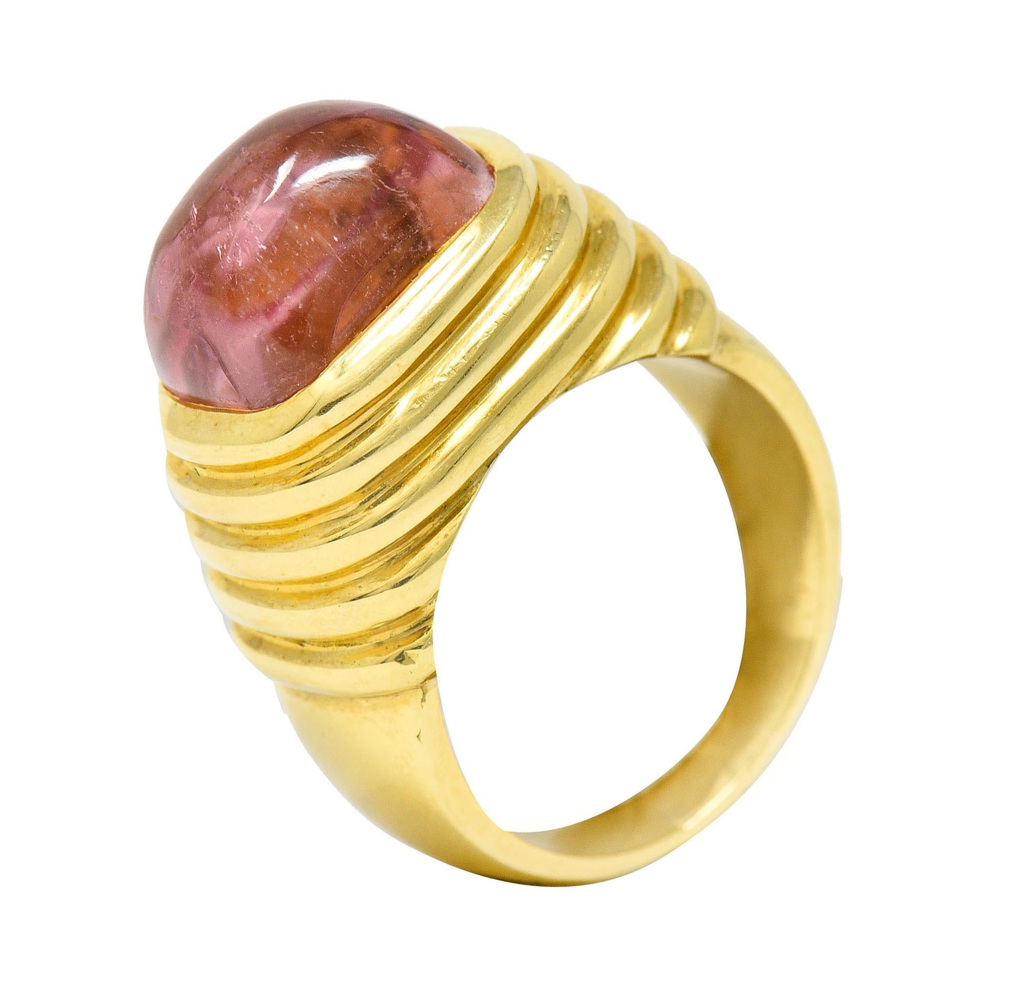 Modern Pink Tourmaline 18 Karat Yellow Gold Gemstone Ring 3