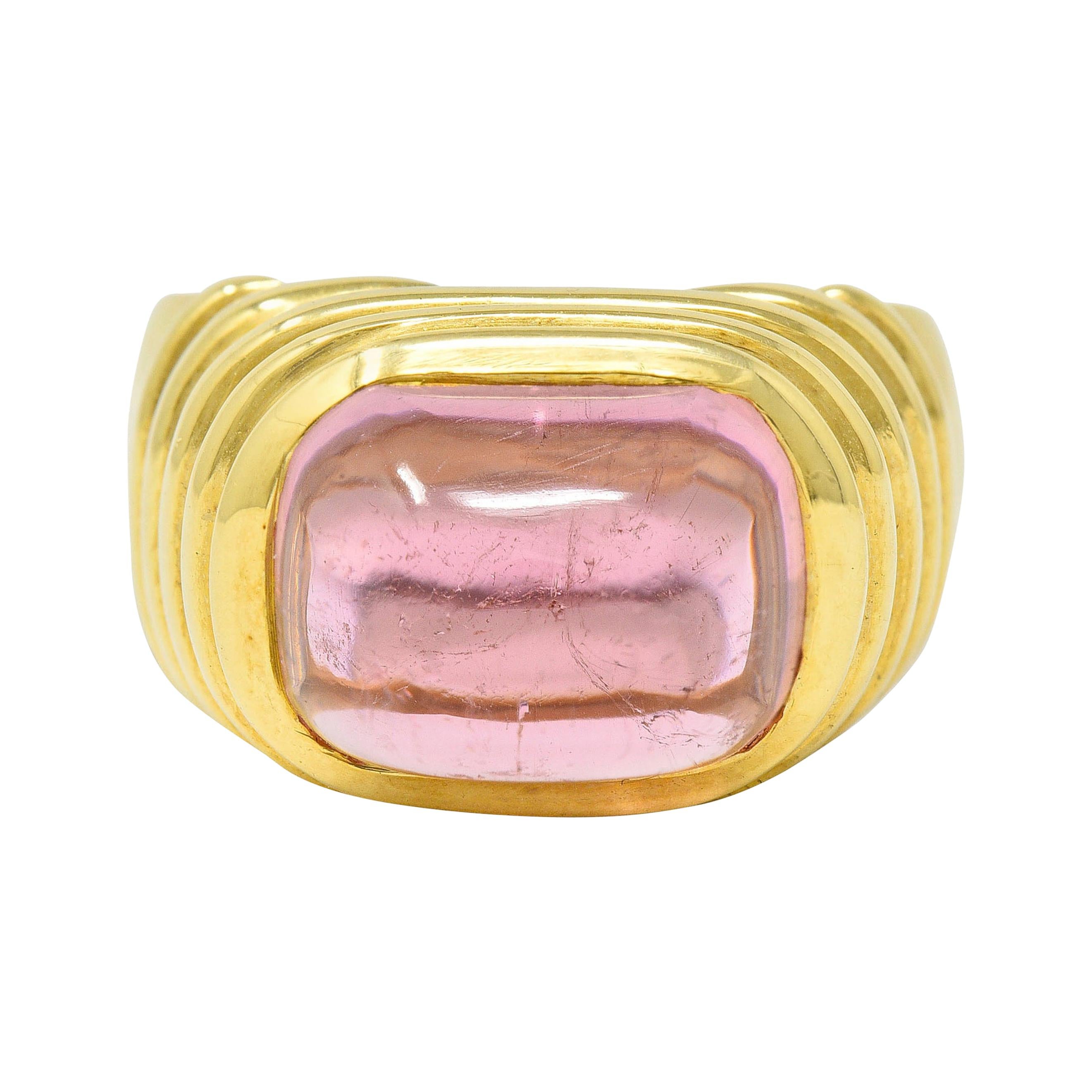 Modern Pink Tourmaline 18 Karat Yellow Gold Gemstone Ring