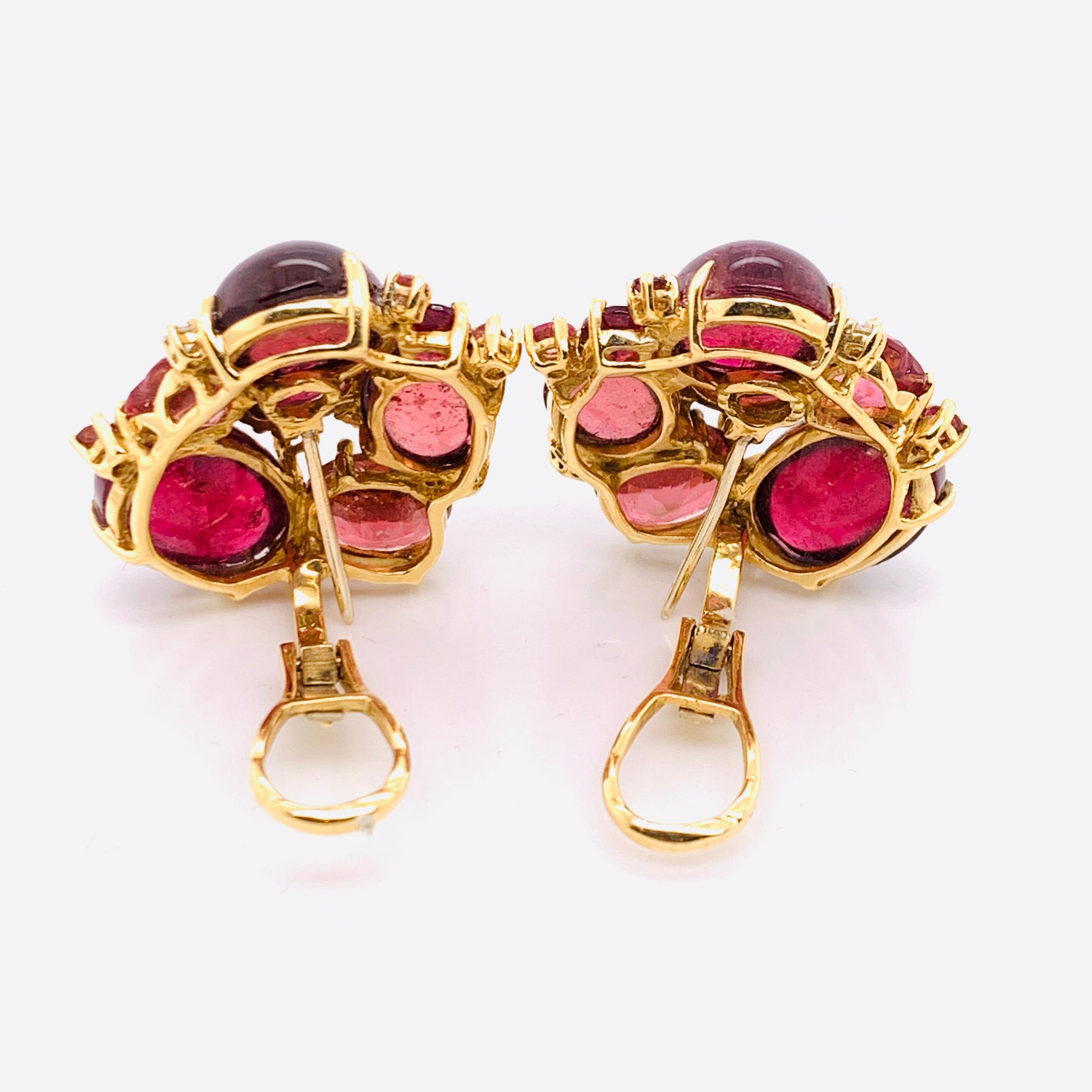 Women's Modern Pink Tourmaline, Diamond and Gold Cluster Earrings For Sale
