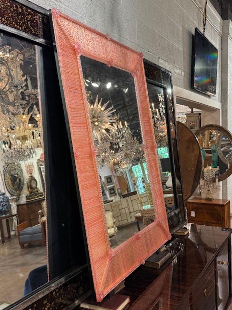 Italian Modern Pink Twist Murano Glass Mirror For Sale