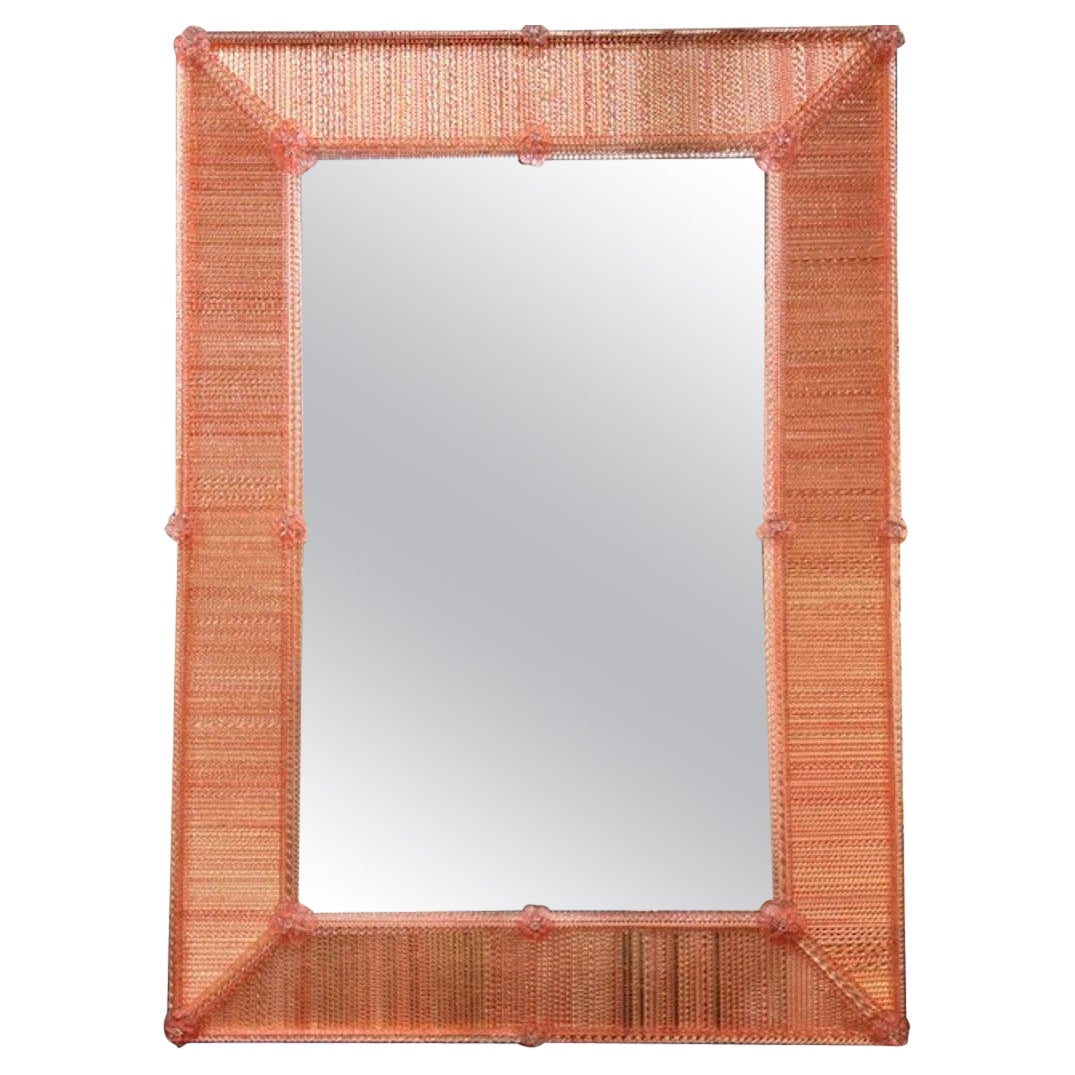 Modern Pink Twist Murano Glass Mirror For Sale