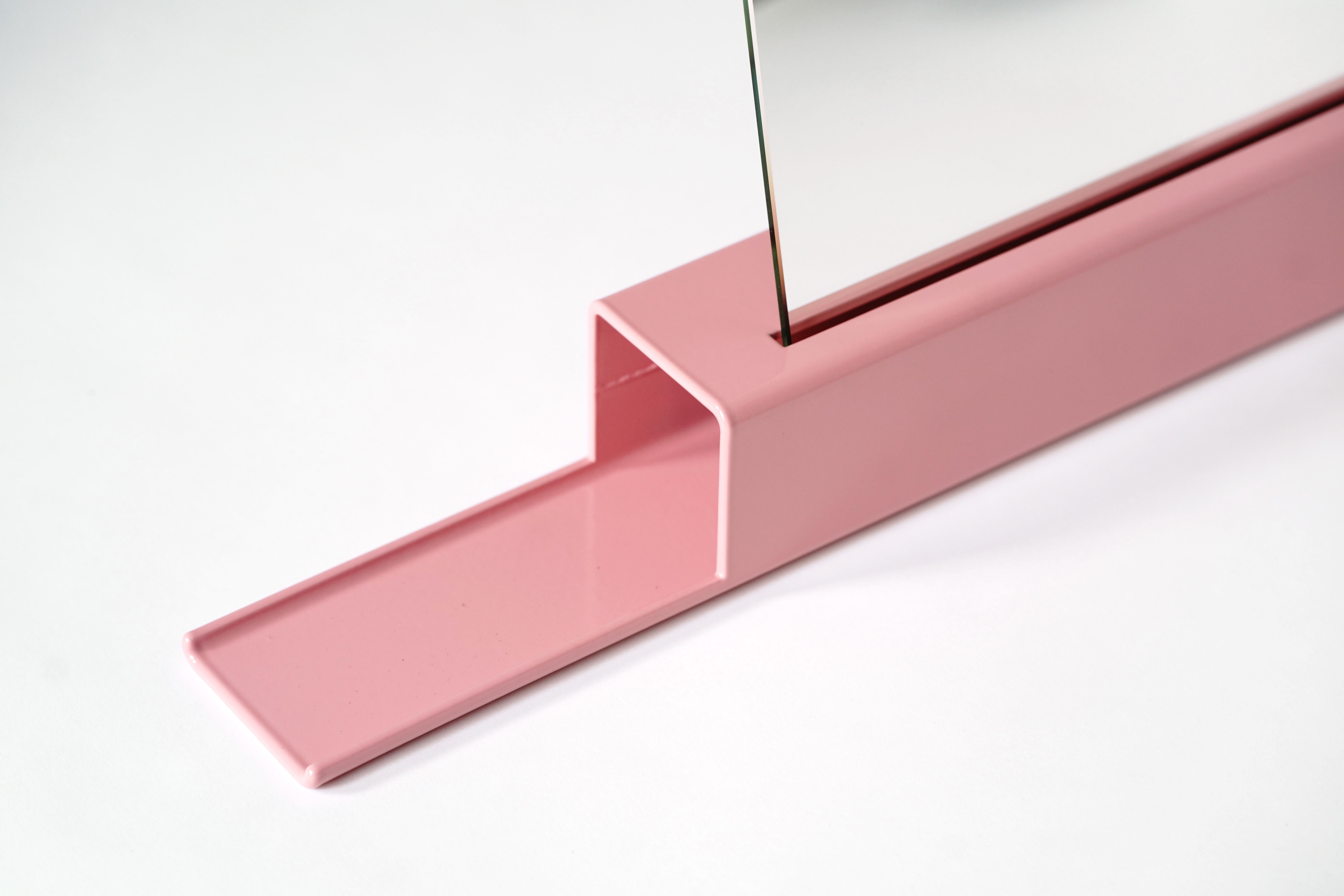 Modern Industrial Pink Wall Mirror, Harm de Veer M1 steel  Plateau Left  In New Condition For Sale In Vinkel, NL