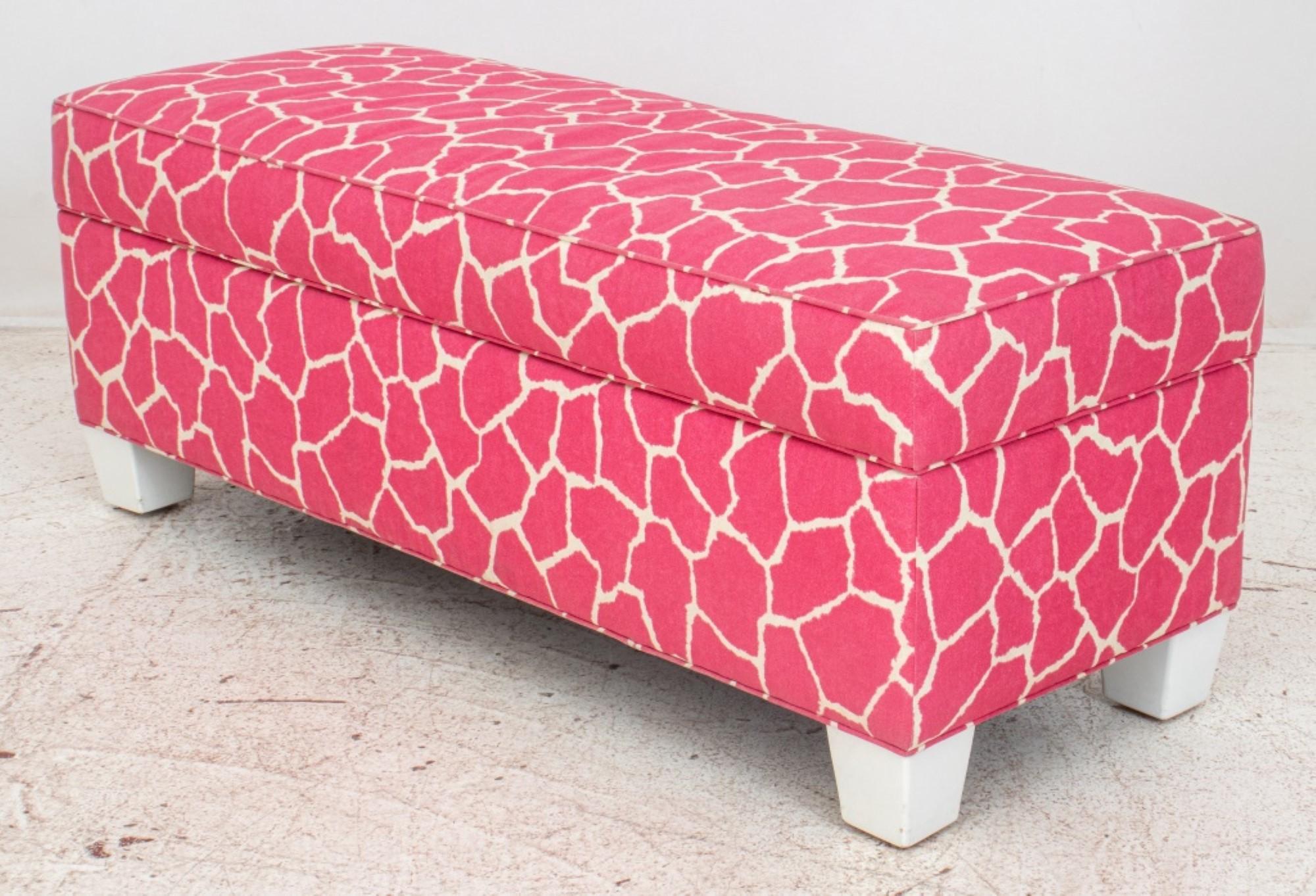 American Modern Pink & White Giraffe Print Storage Bench For Sale