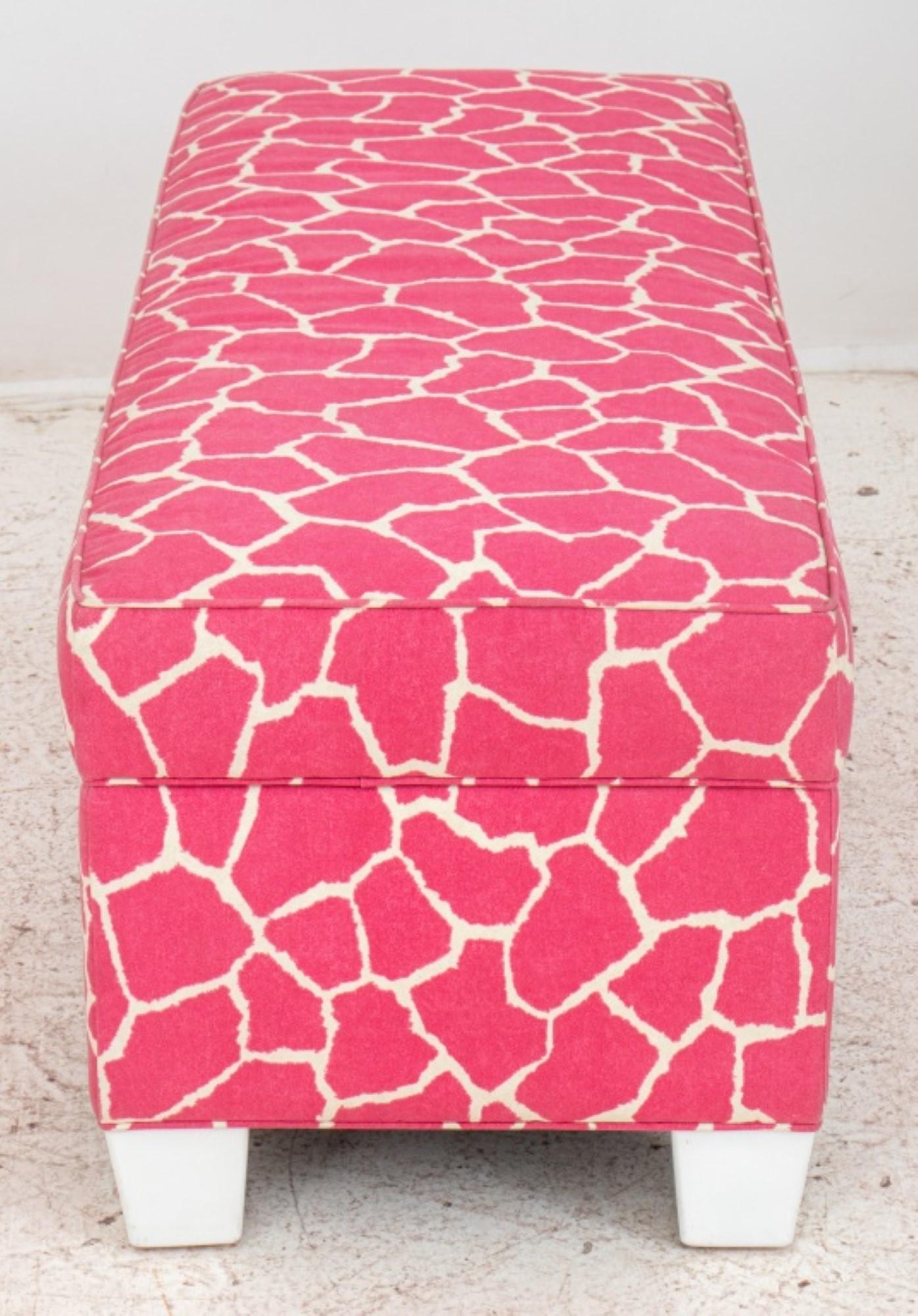 American Modern Pink & White Giraffe Print Storage Bench For Sale