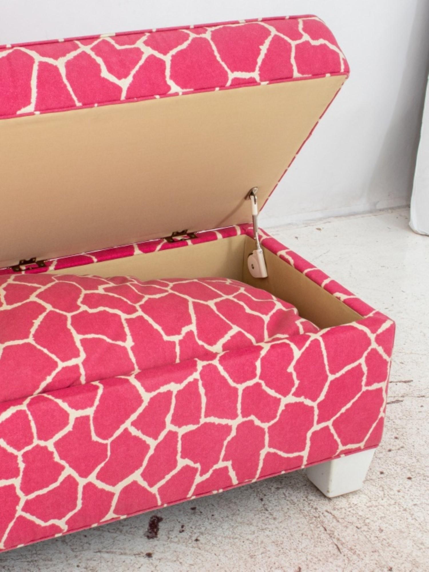 Modern Pink & White Giraffe Print Storage Bench For Sale 1