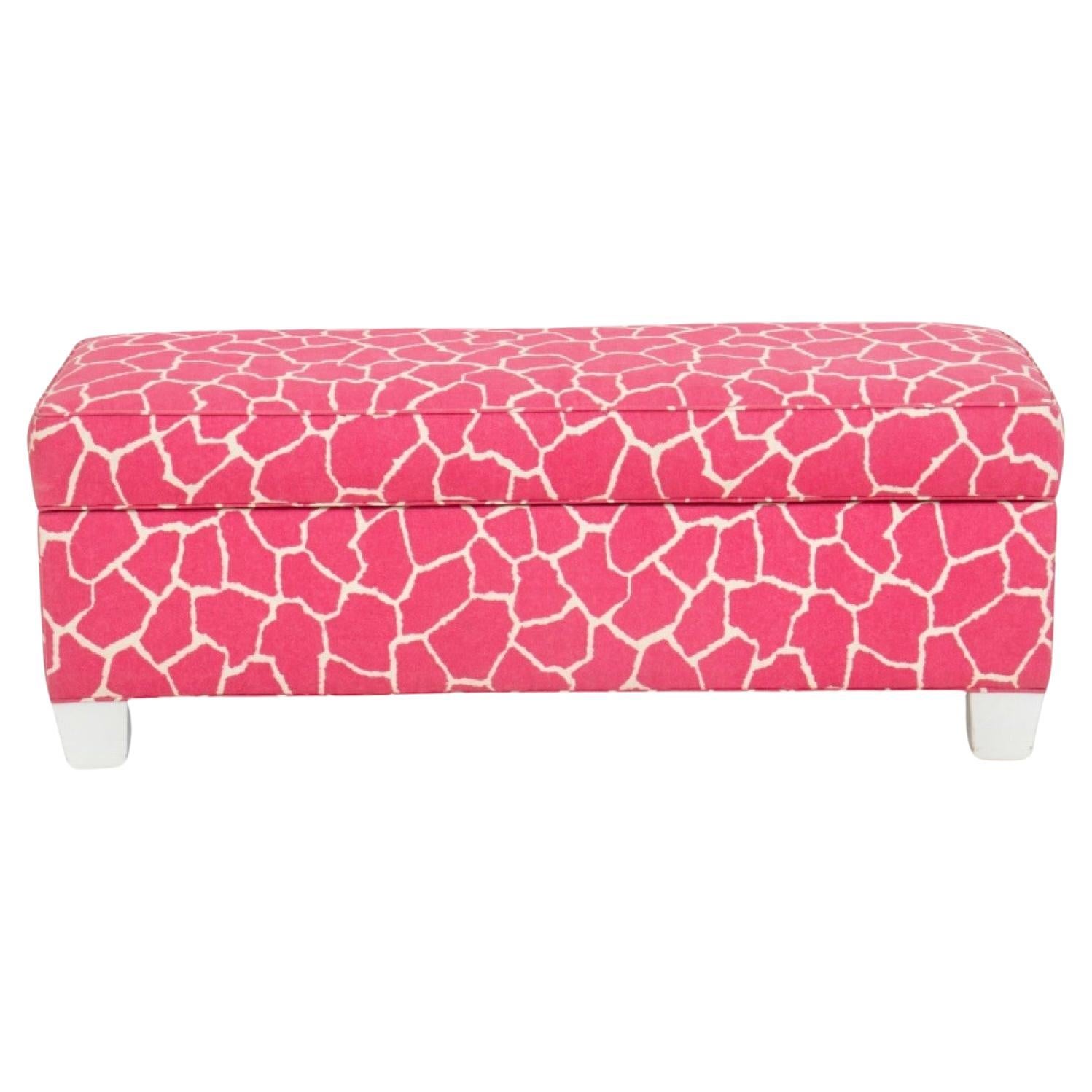 Modern Pink & White Giraffe Print Storage Bench For Sale