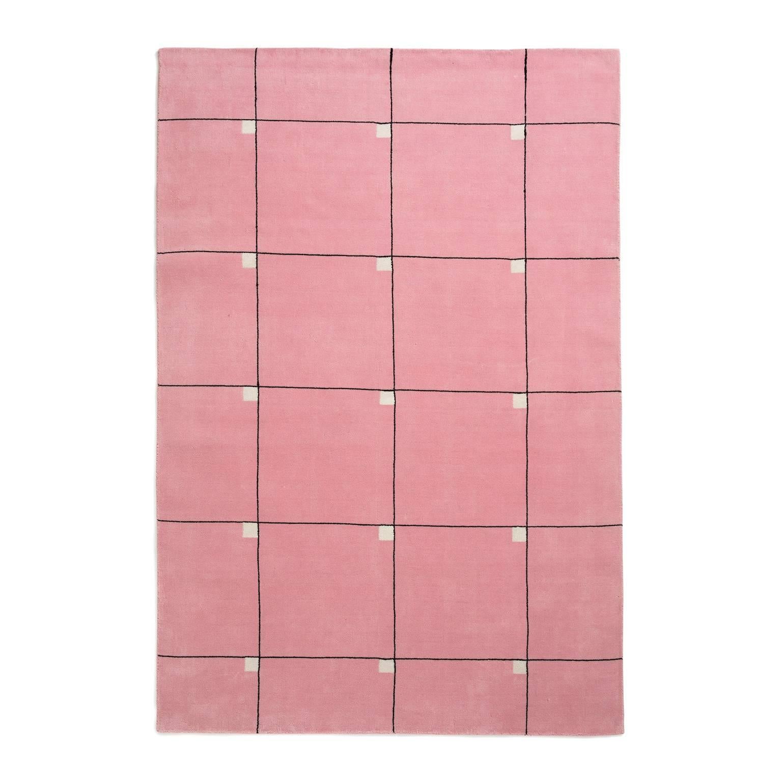 Modern Pink, Wool Cut Pile Rug in Scandinavian Design For Sale