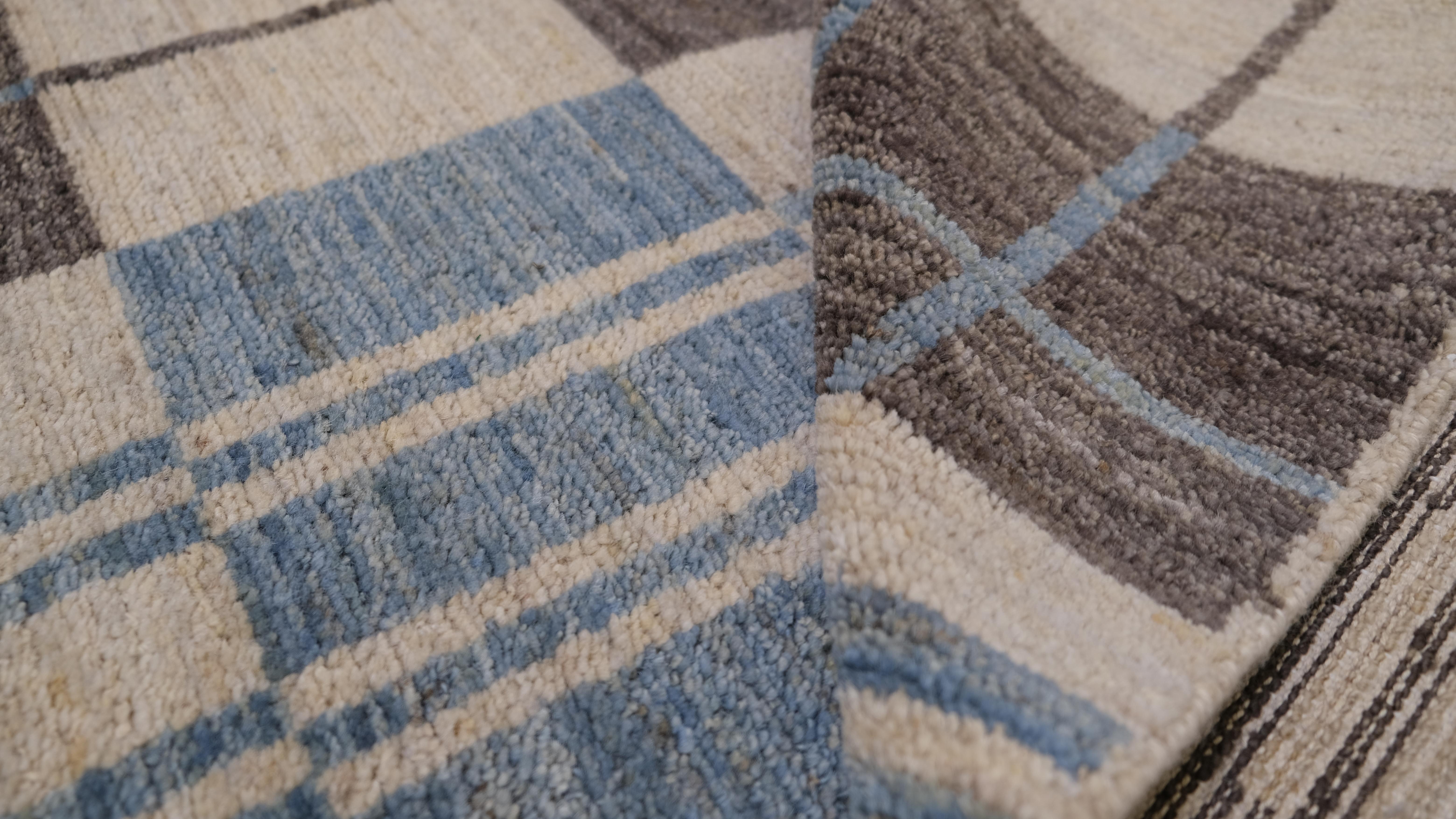 Alfombra moderna de lana cubista geométrica azul y beige 8'10''x11'11'' Moderno en venta