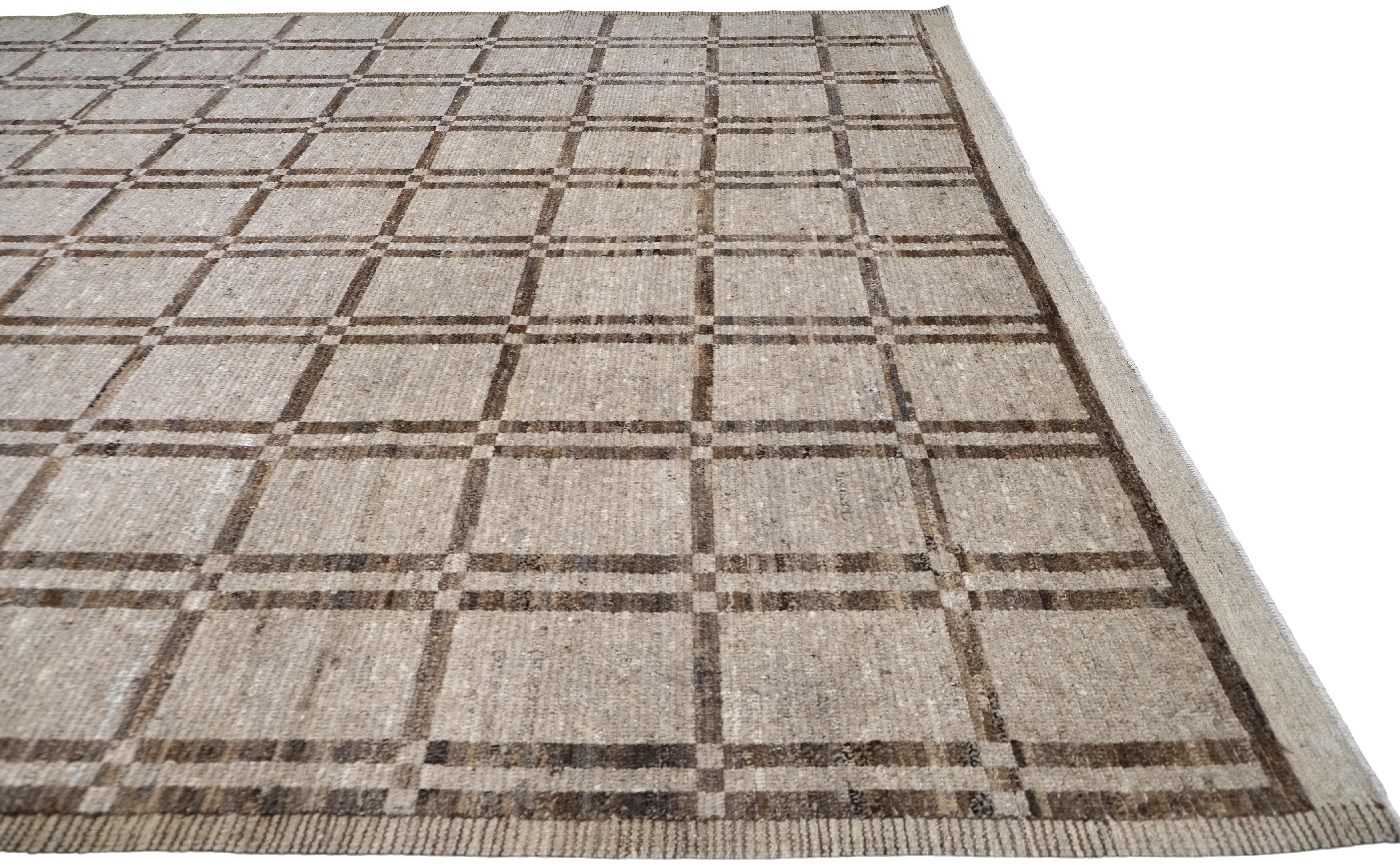 Moderne Tapis moderne en laine à carreaux 10'8''x12'9'' en vente
