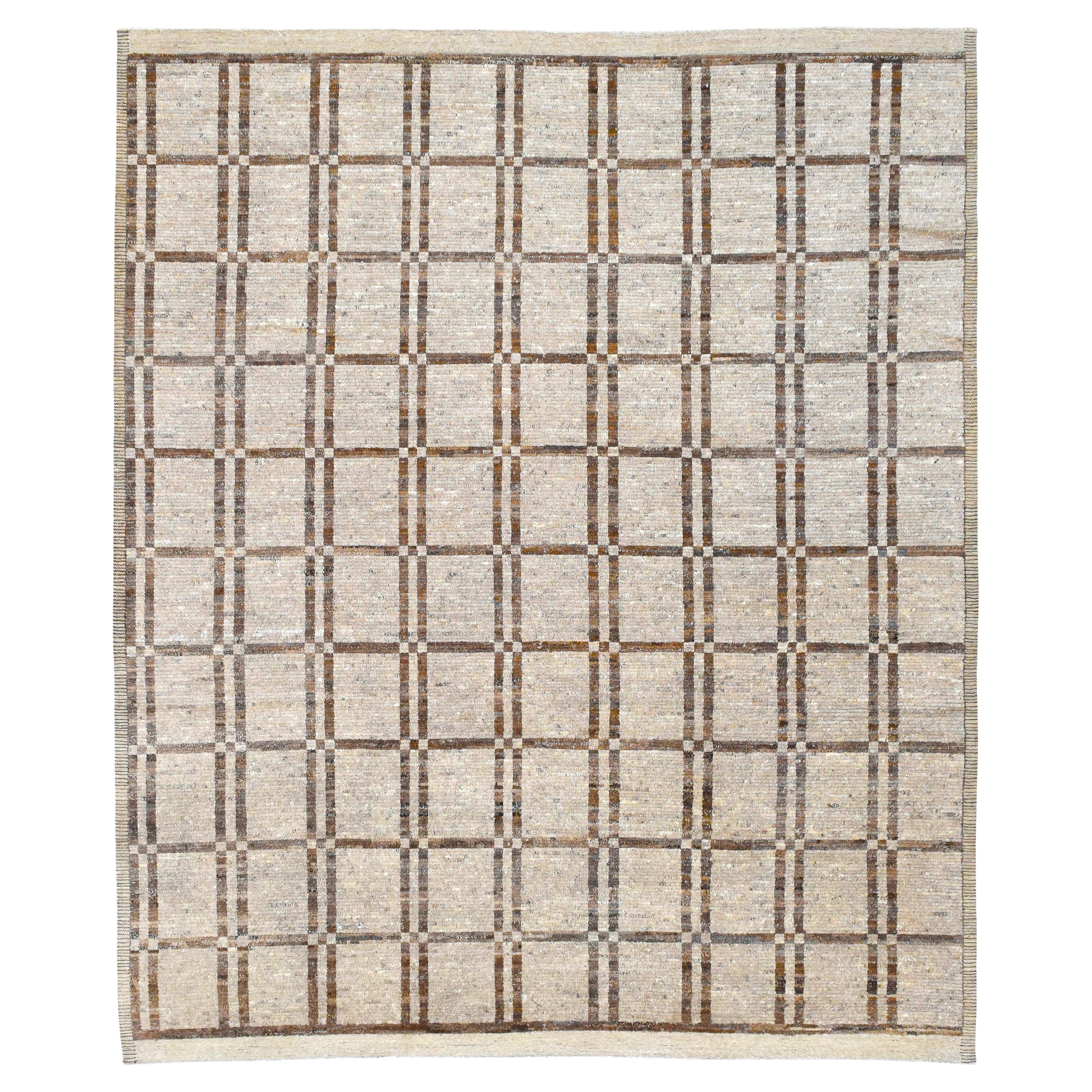 Tapis moderne en laine à carreaux 10'8''x12'9''