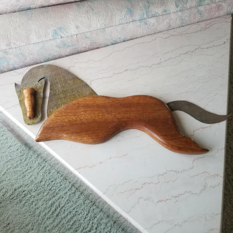 1960s Abstract Horse Sculpture Hanging Wall Art Wood & Metal Modern Plaque In Good Condition For Sale In National City, CA