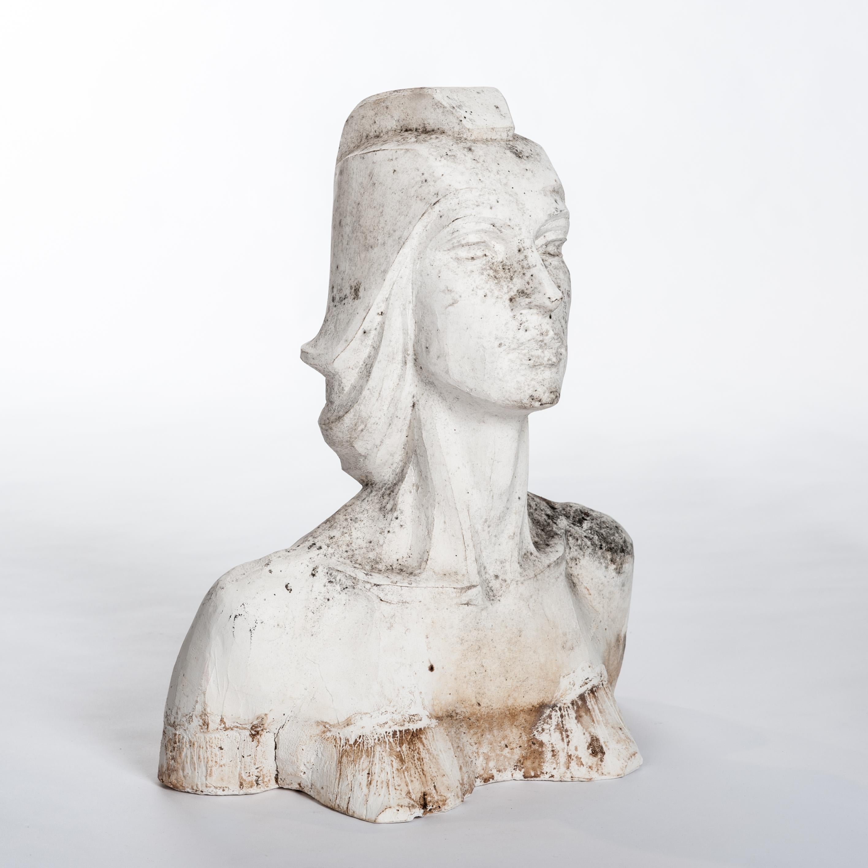 Hand-Crafted Modern Spanish White Plaster Female Bust-Sculpture by Lucita Latorre, 1991 For Sale