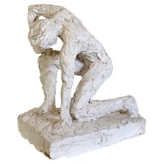 Modern Plaster Sculpture of a Kneeling Man, France, around 1950