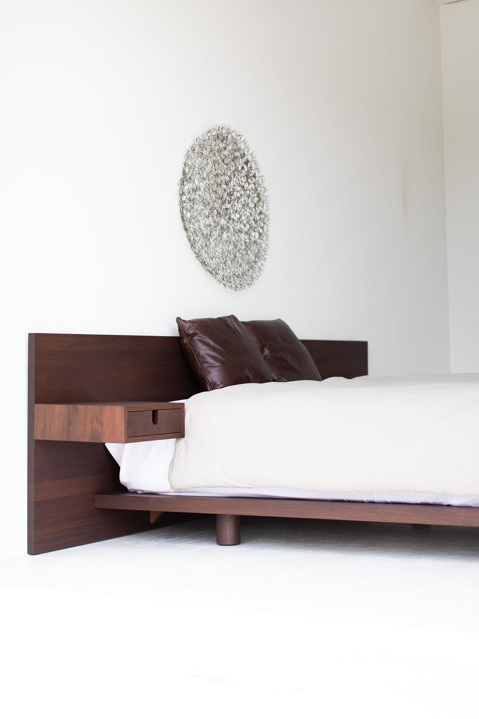 Modern Platform Bed in Walnut For Sale 8