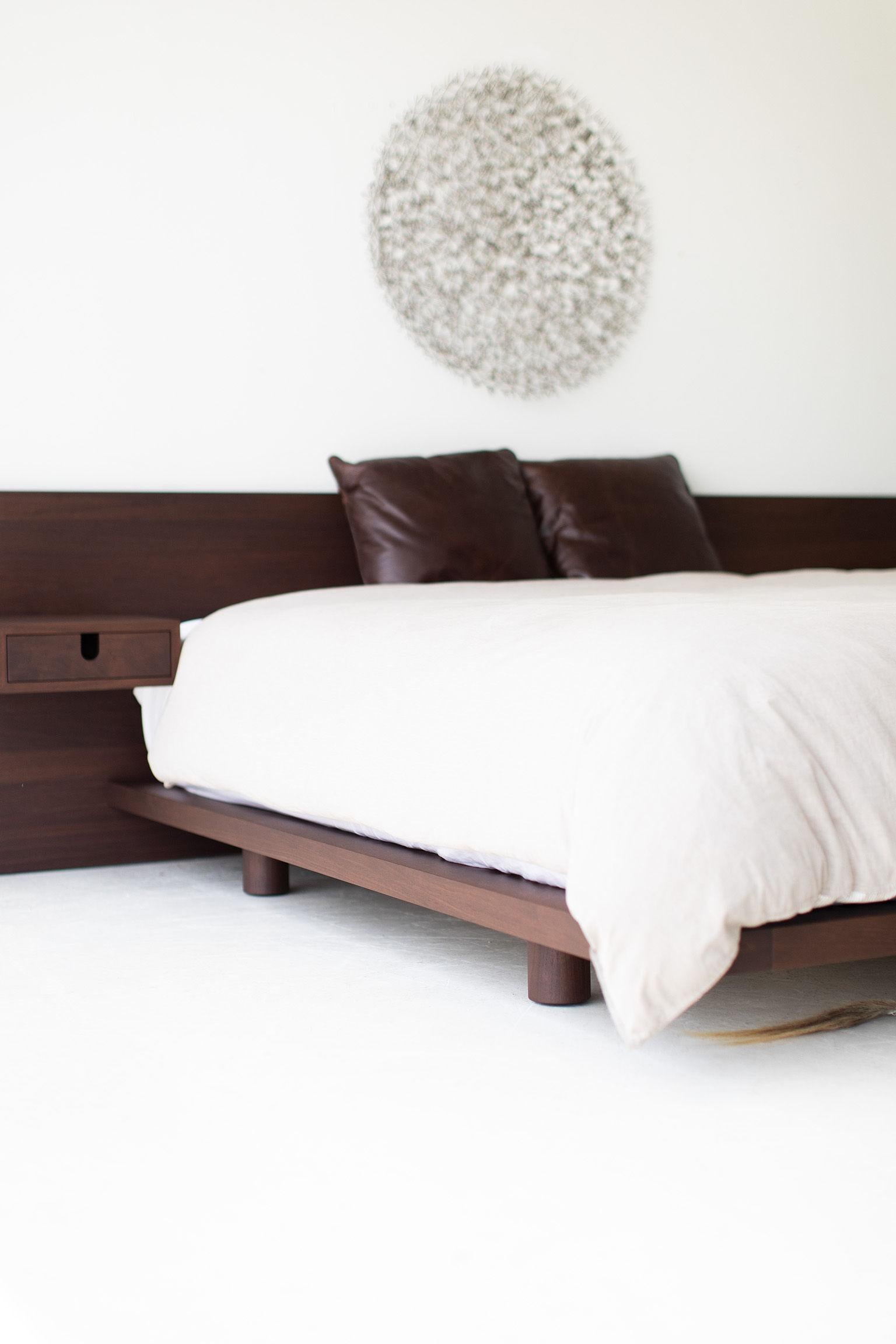 Modern Platform Bed in Walnut For Sale 11