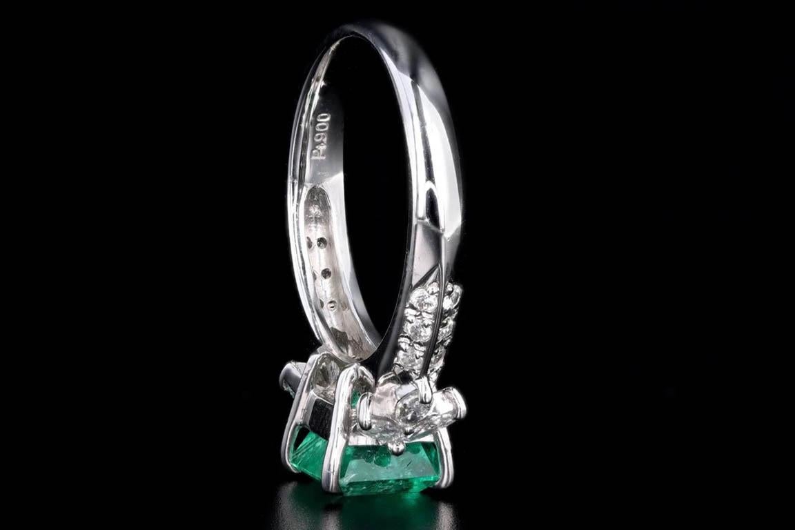 Modern Platinum 1.71 Carat Natural Emerald & Diamond Ring 1